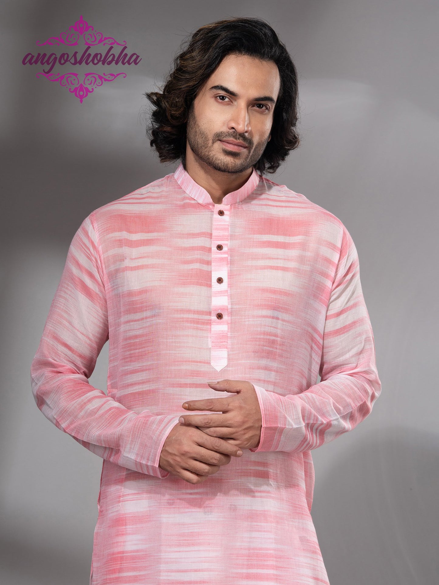 Pink Cotton Men's Punjabi