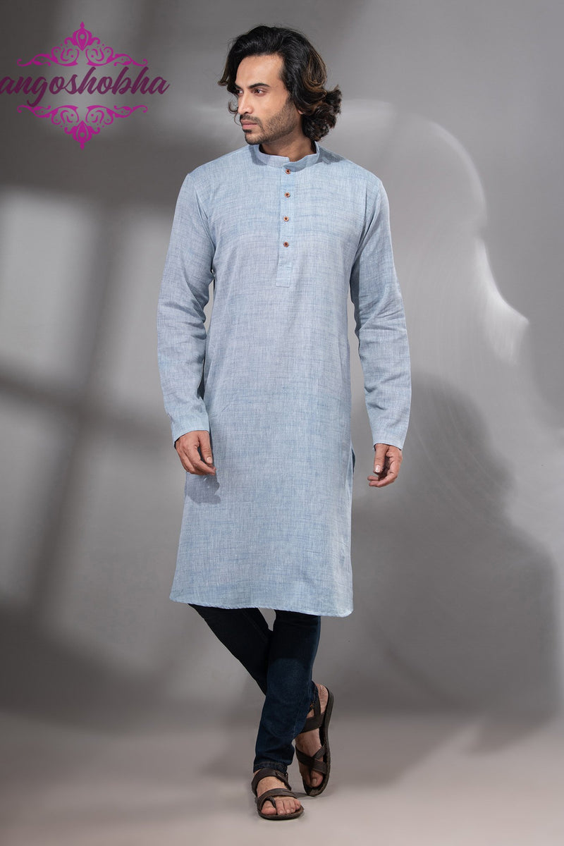 Sky Blue Cotton Men's Punjabi
