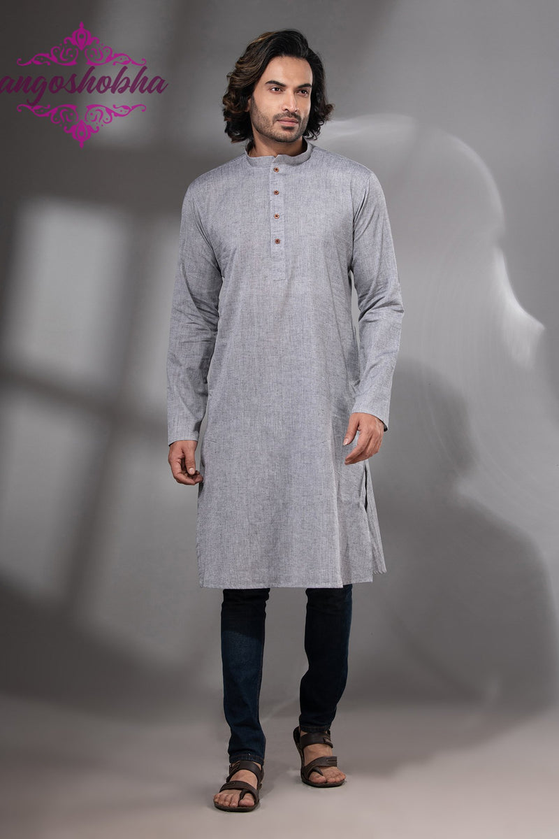 Silver Cotton Men's Punjabi
