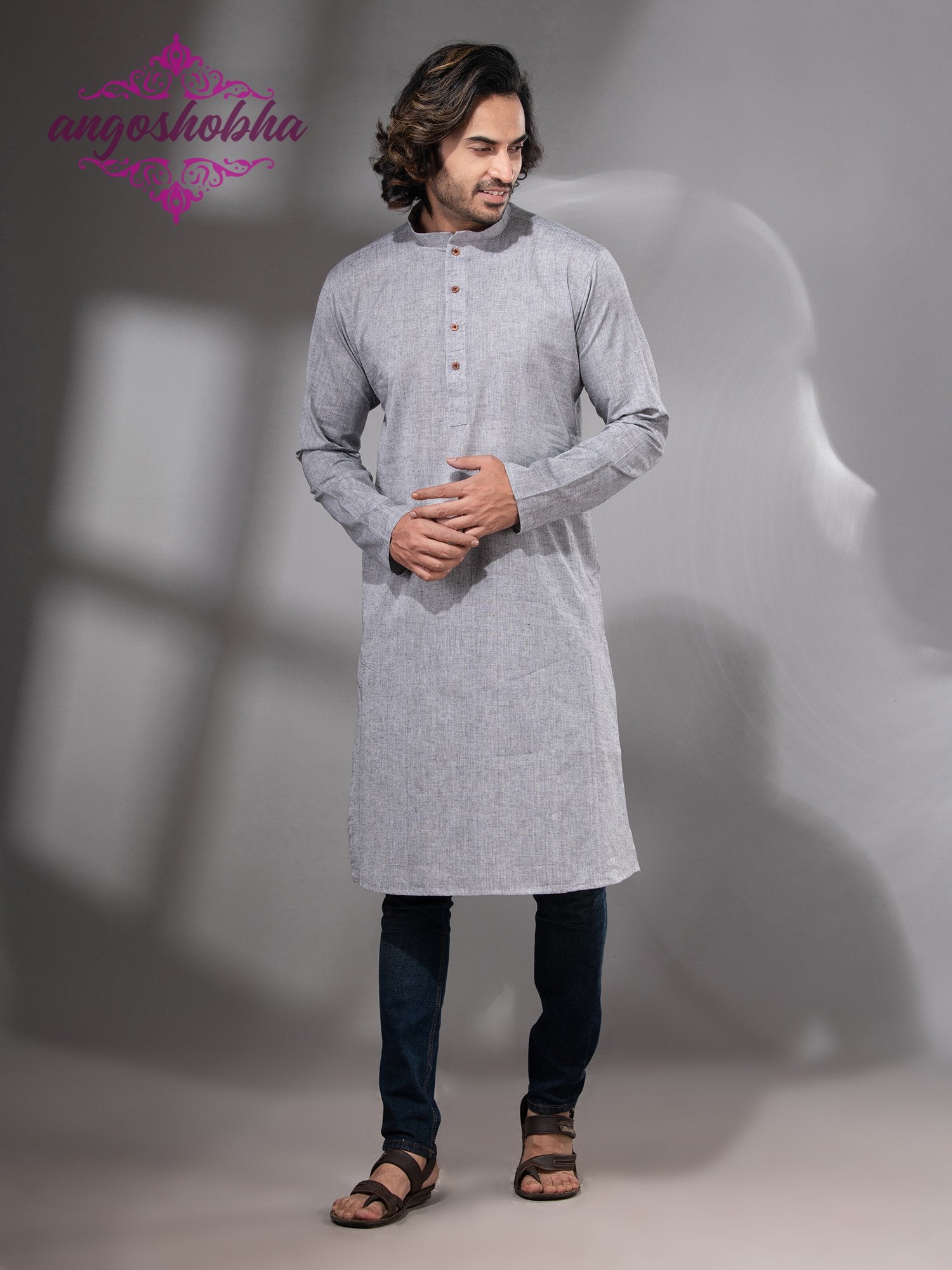 Silver Cotton Men's Punjabi