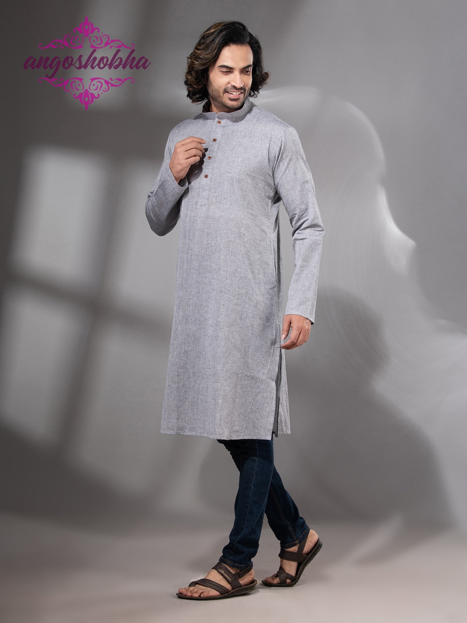 Silver Cotton Men's Punjabi