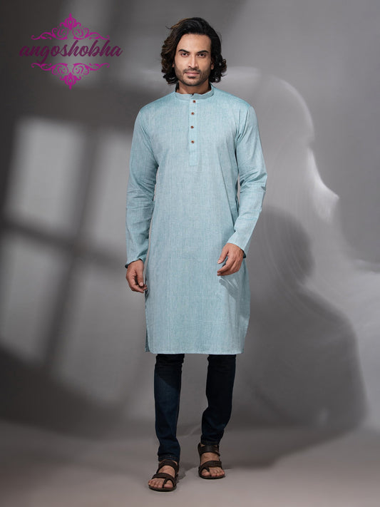 Cadet Blue Cotton Men's Punjabi