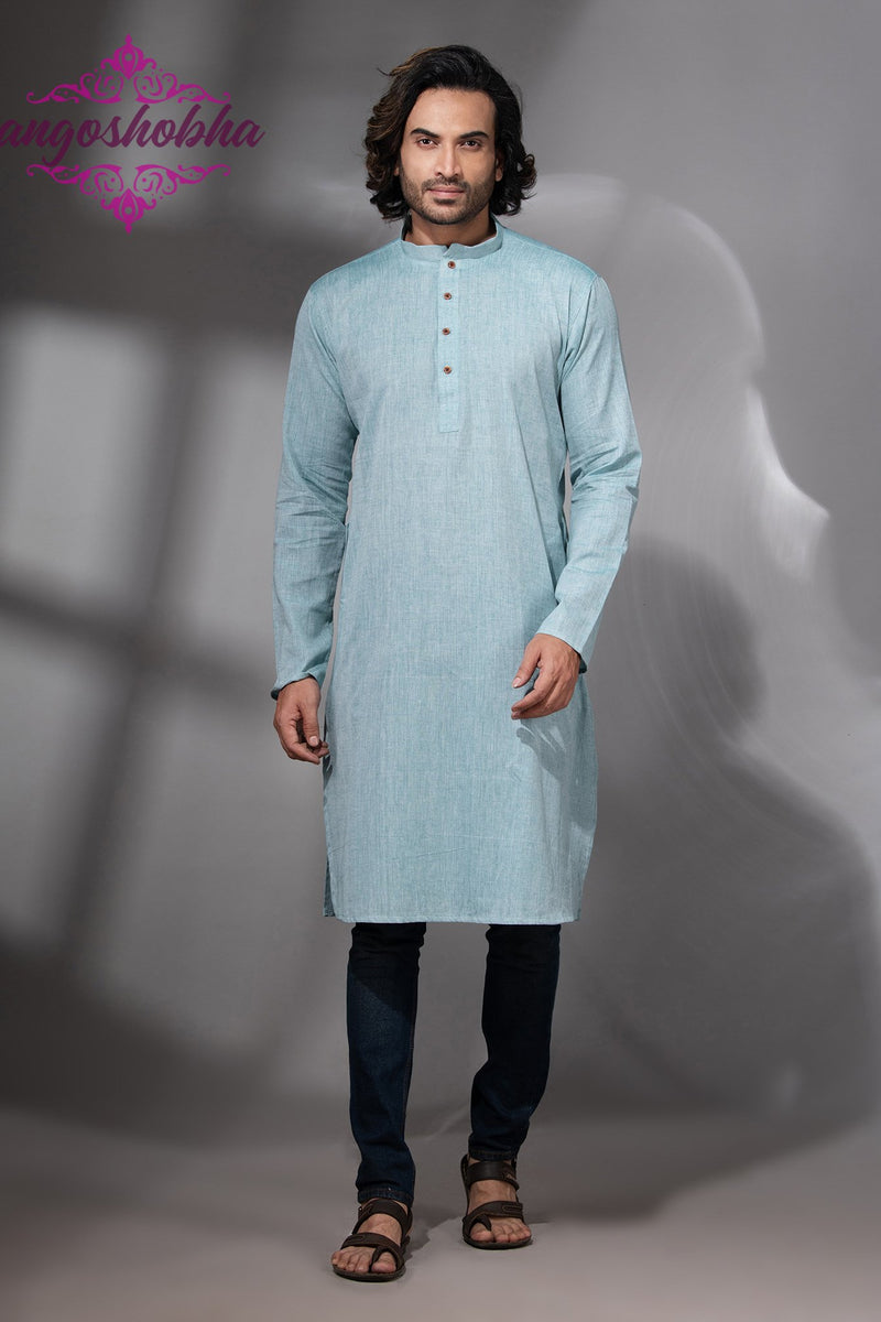 Cadet Blue Cotton Men's Punjabi
