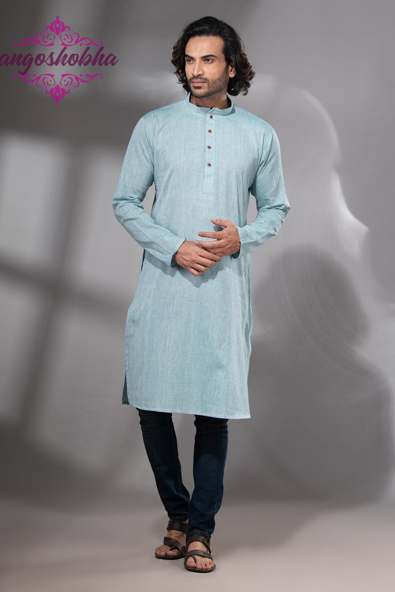 Cadet Blue Cotton Men's Punjabi