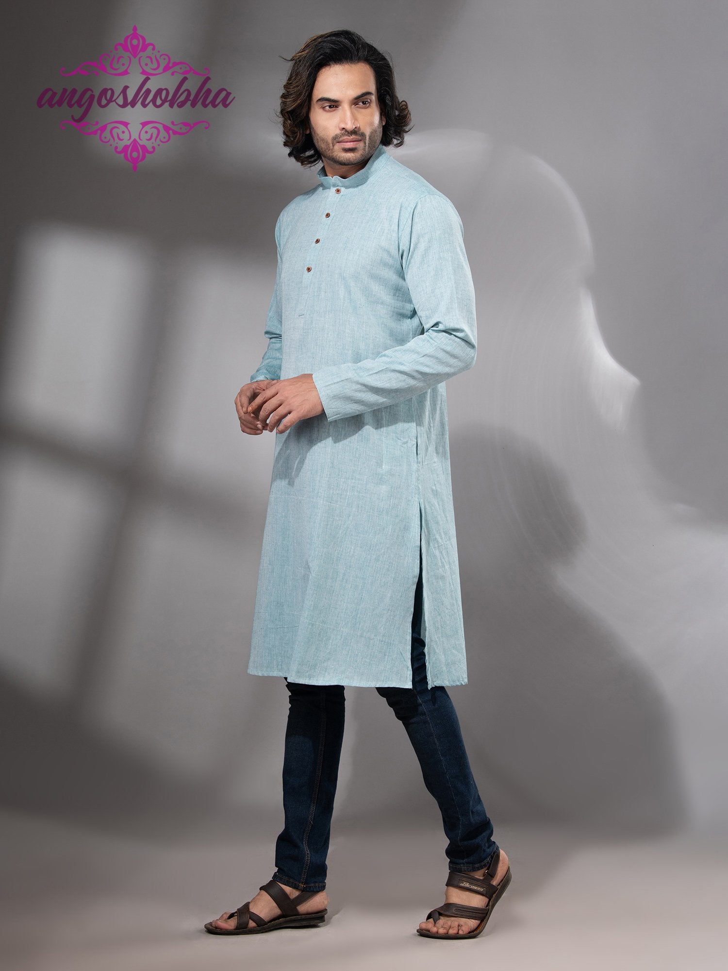 Cadet Blue Cotton Men's Punjabi