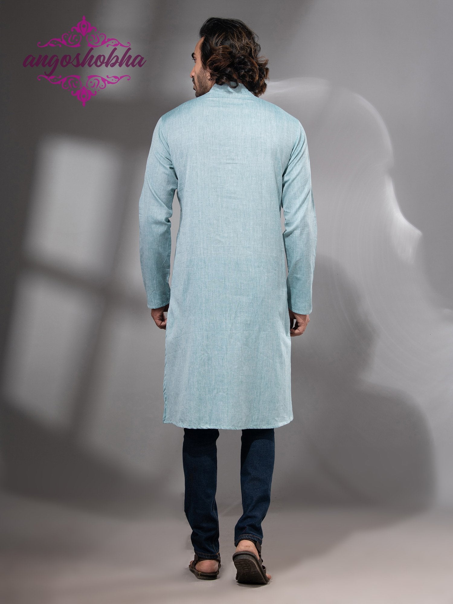 Cadet Blue Cotton Men's Punjabi
