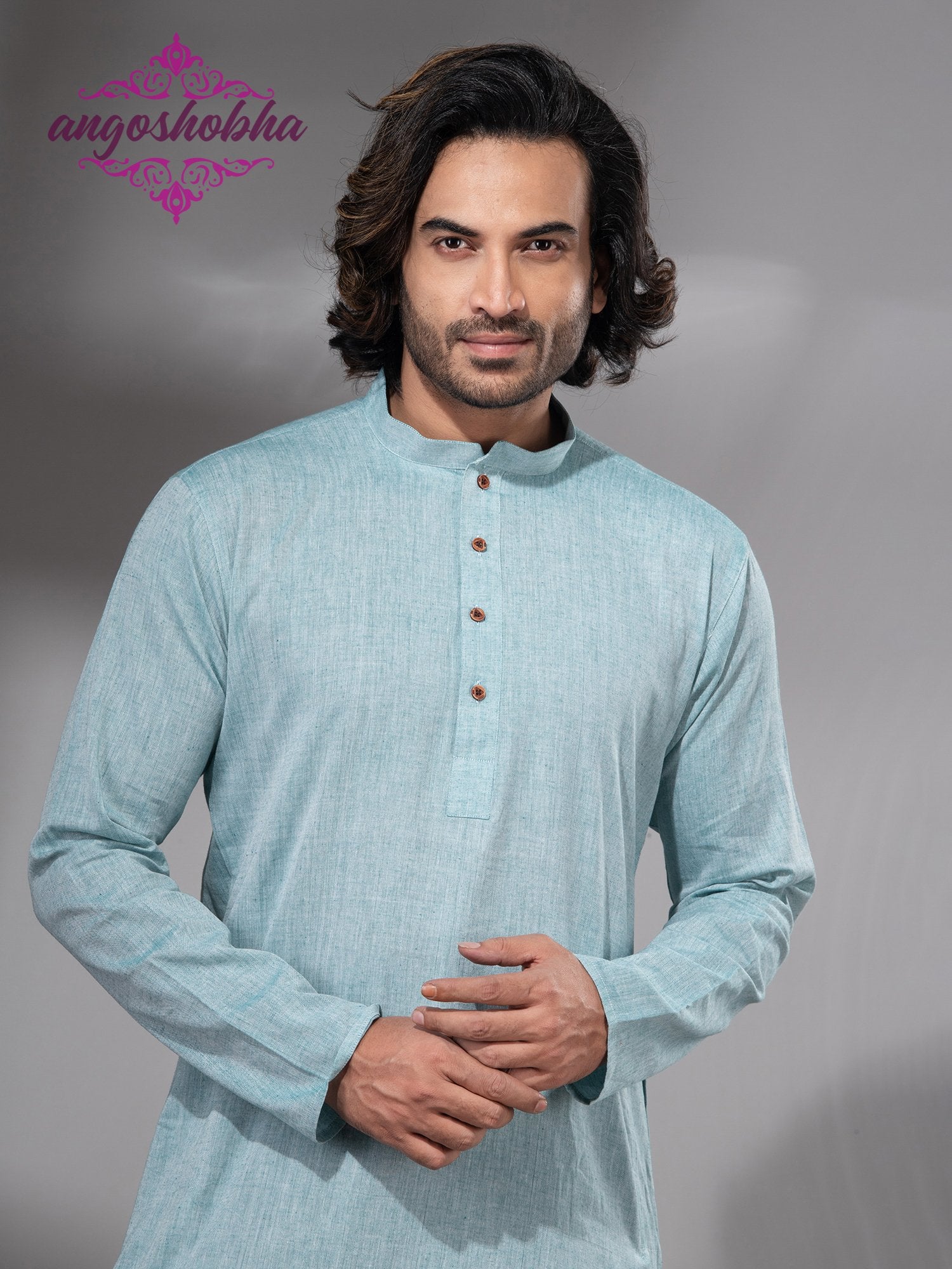 Cadet Blue Cotton Men's Punjabi
