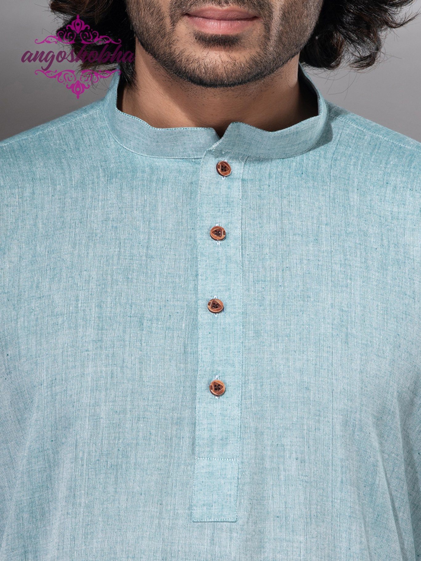 Cadet Blue Cotton Men's Punjabi