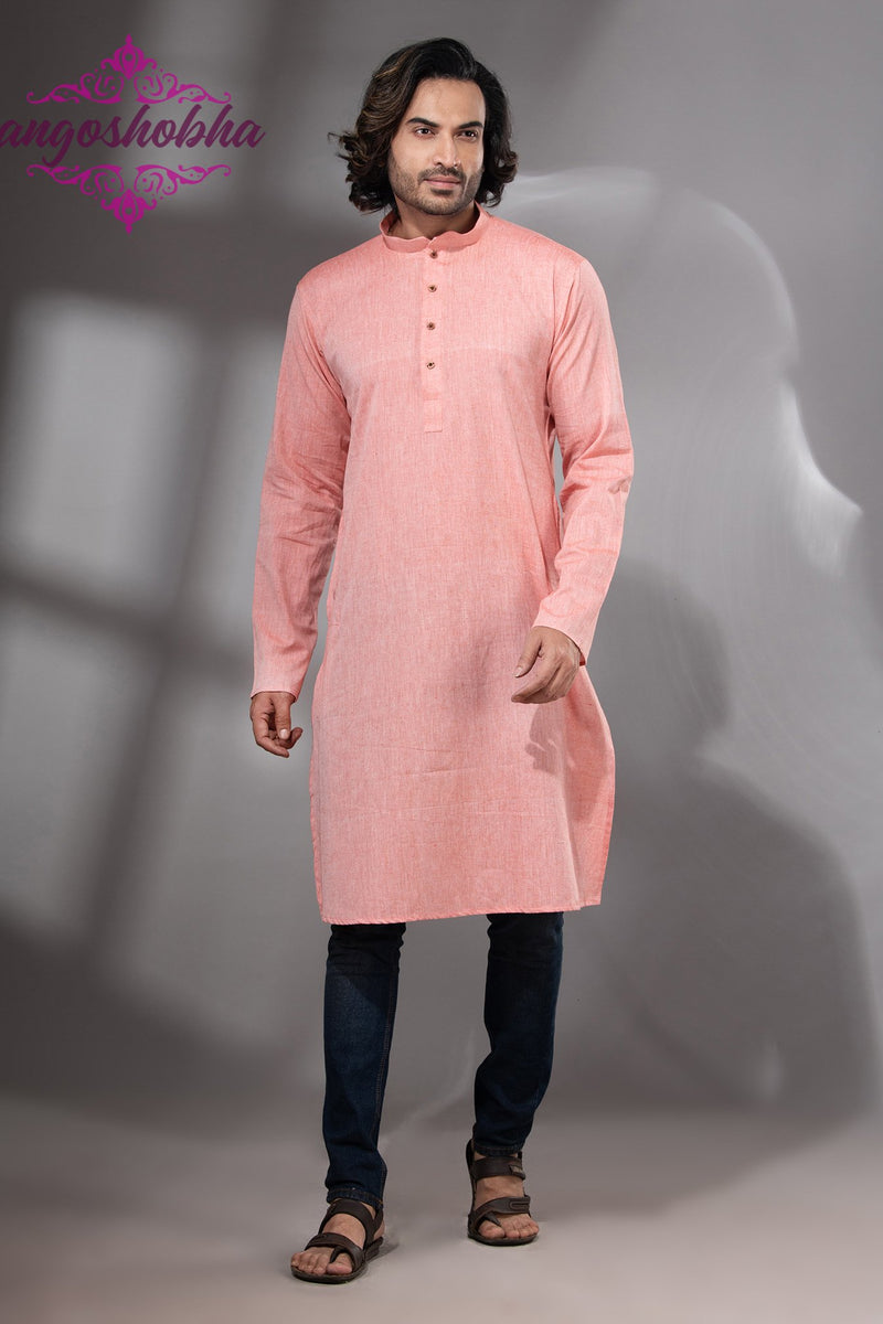 Peach Cotton Men's Punjabi