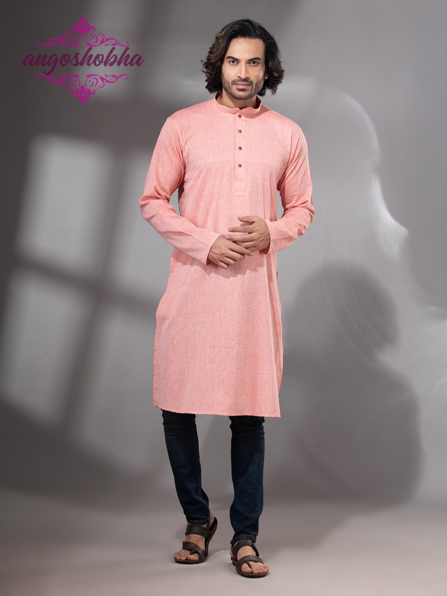 Peach Cotton Men's Punjabi