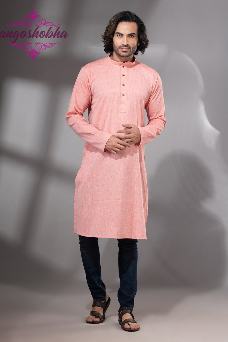 Peach Cotton Men's Punjabi