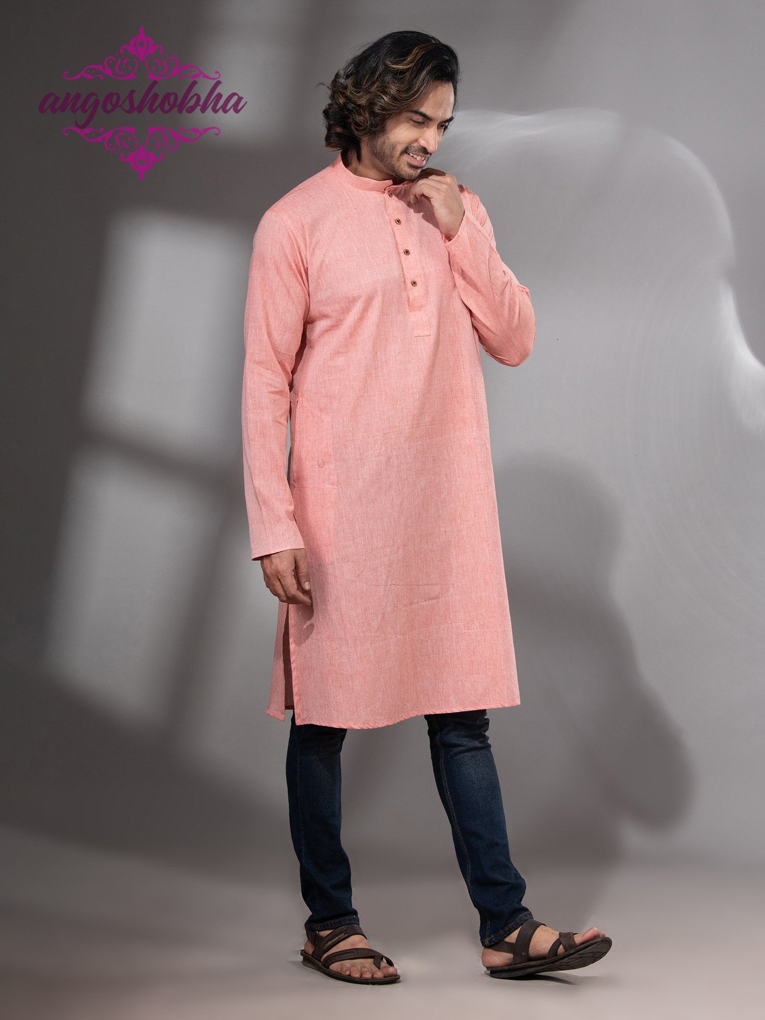 Peach Cotton Men's Punjabi