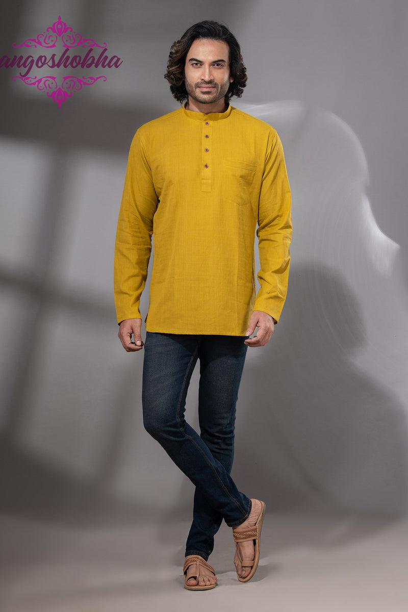 Bright Yellow Cotton Men's Kurta
