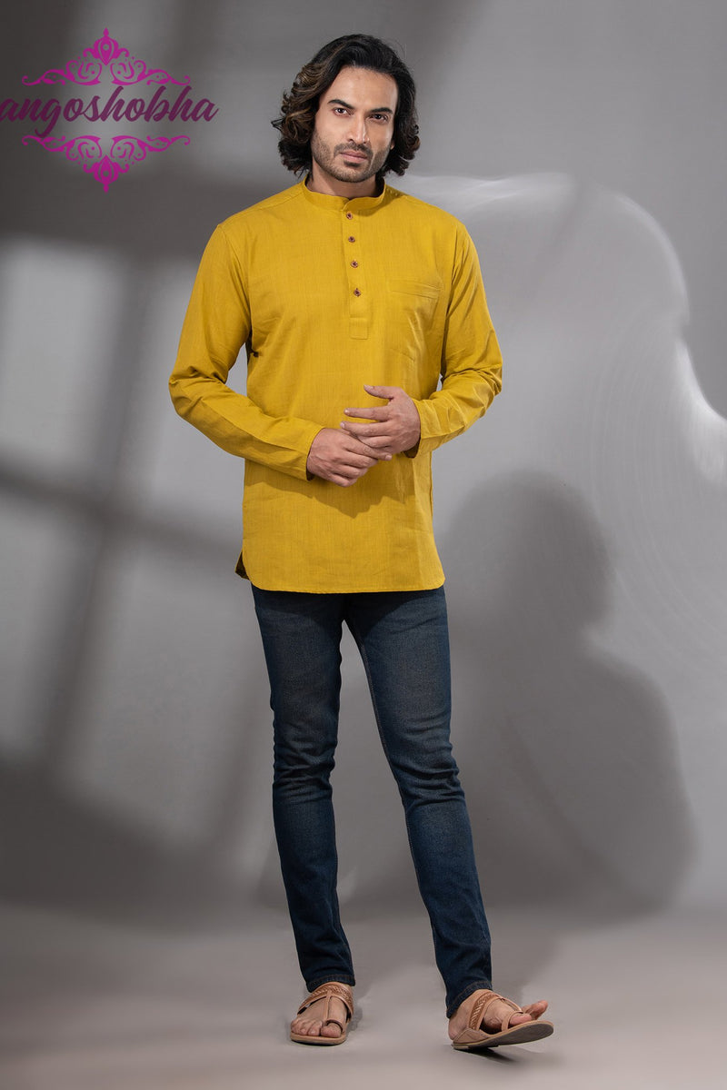Bright Yellow Cotton Men's Kurta