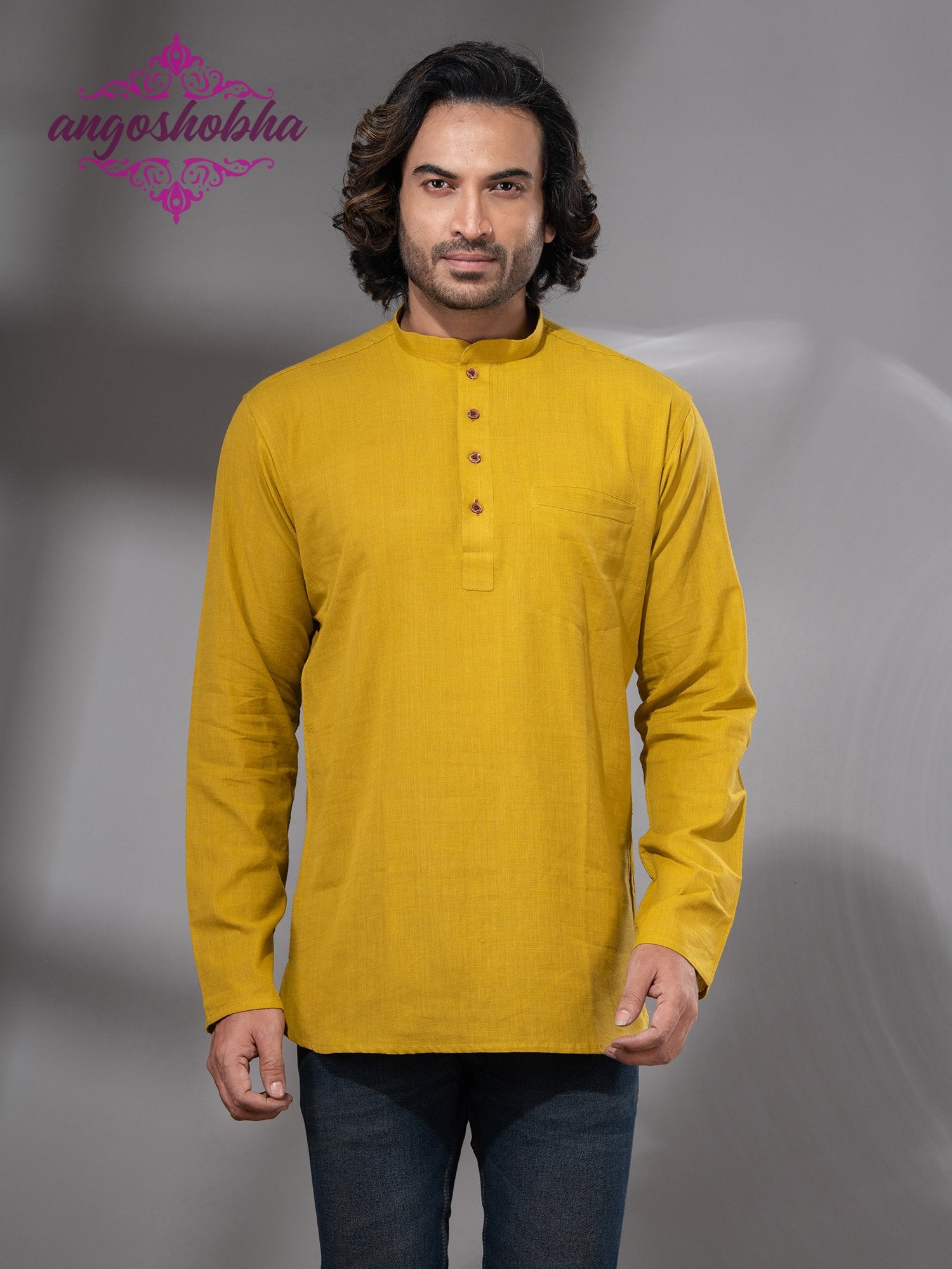 Bright Yellow Cotton Men's Kurta