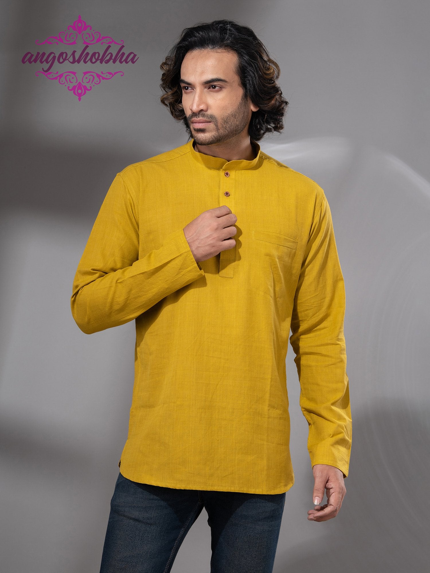 Bright Yellow Cotton Men's Kurta