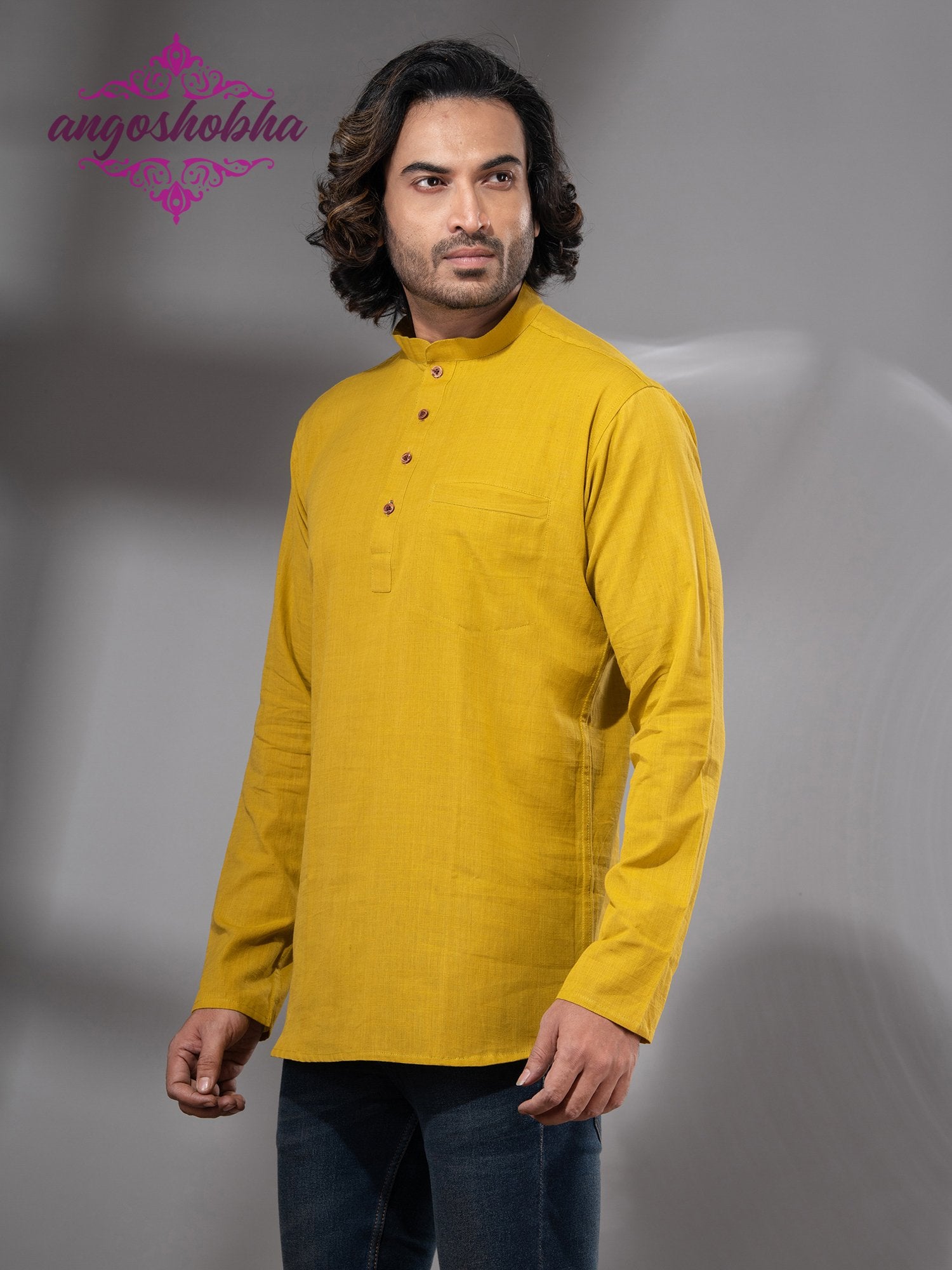 Bright Yellow Cotton Men's Kurta