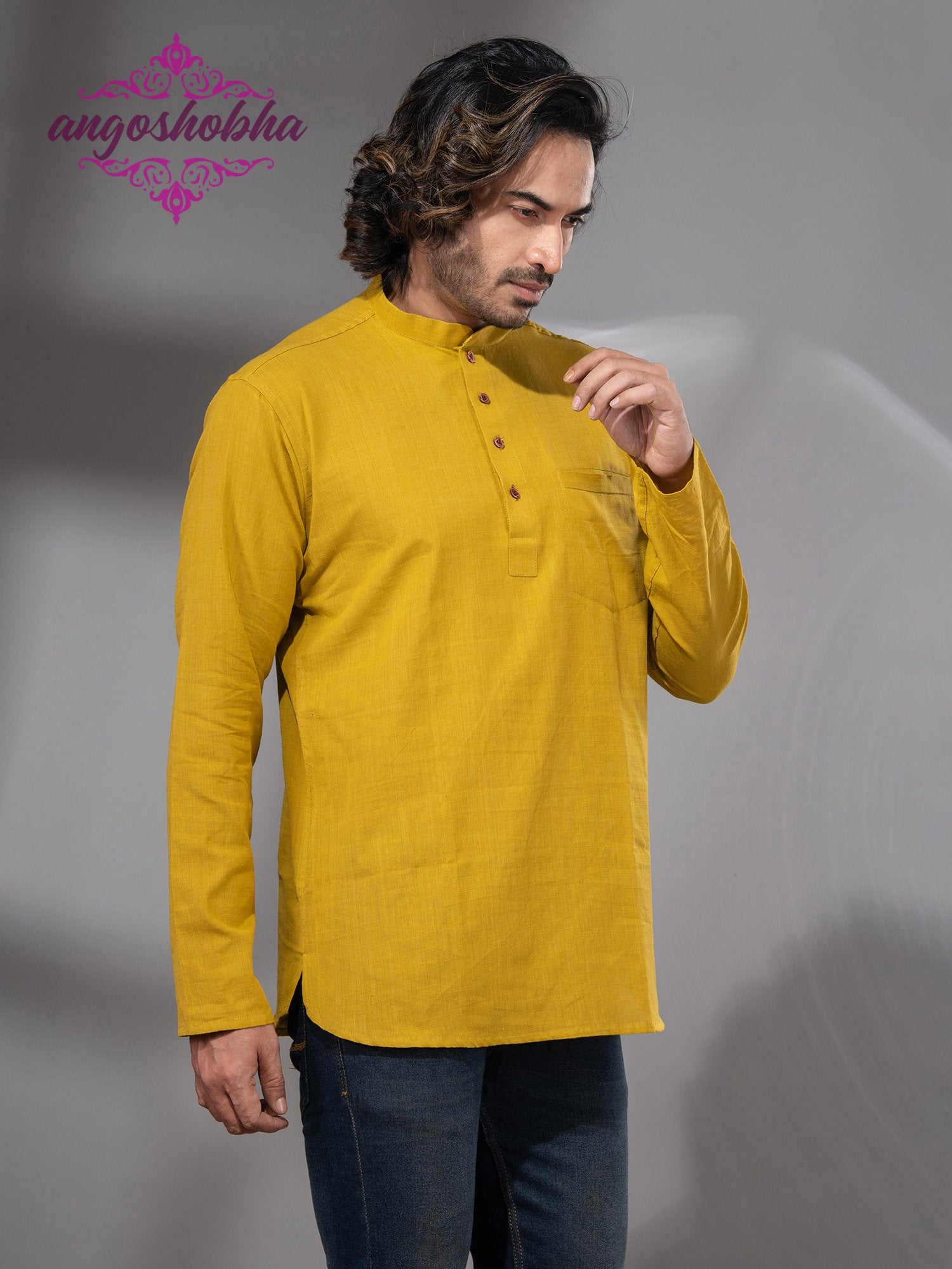 Bright Yellow Cotton Men's Kurta