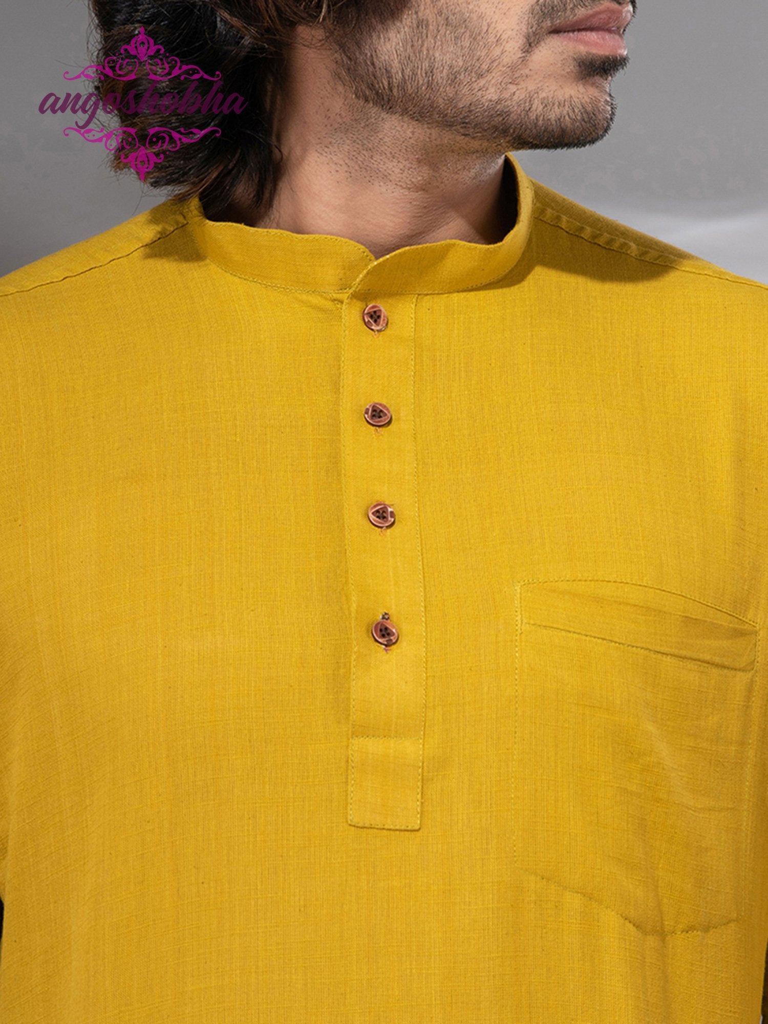 Bright Yellow Cotton Men's Kurta