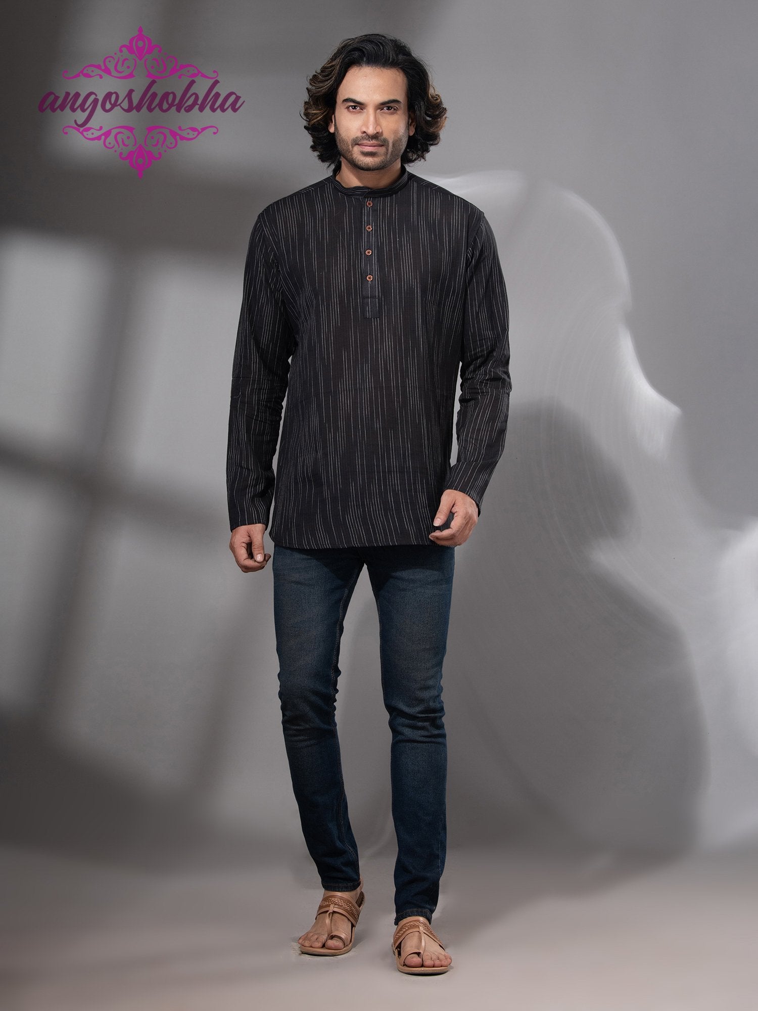 Black Cotton Men's Kurta