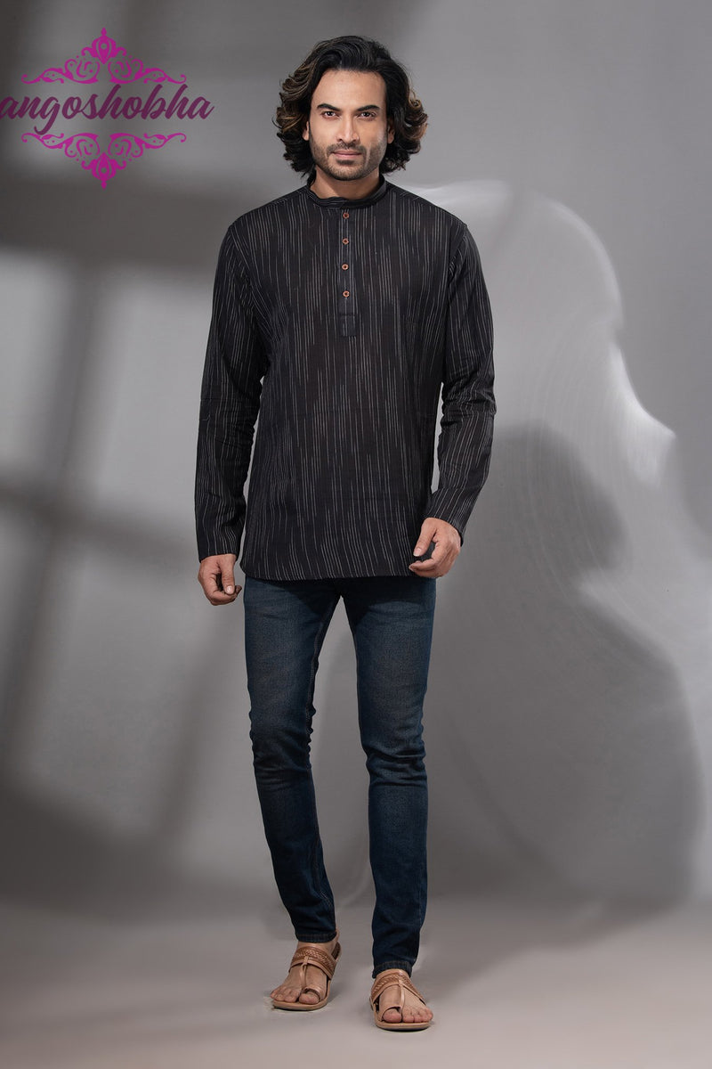 Black Cotton Men's Kurta