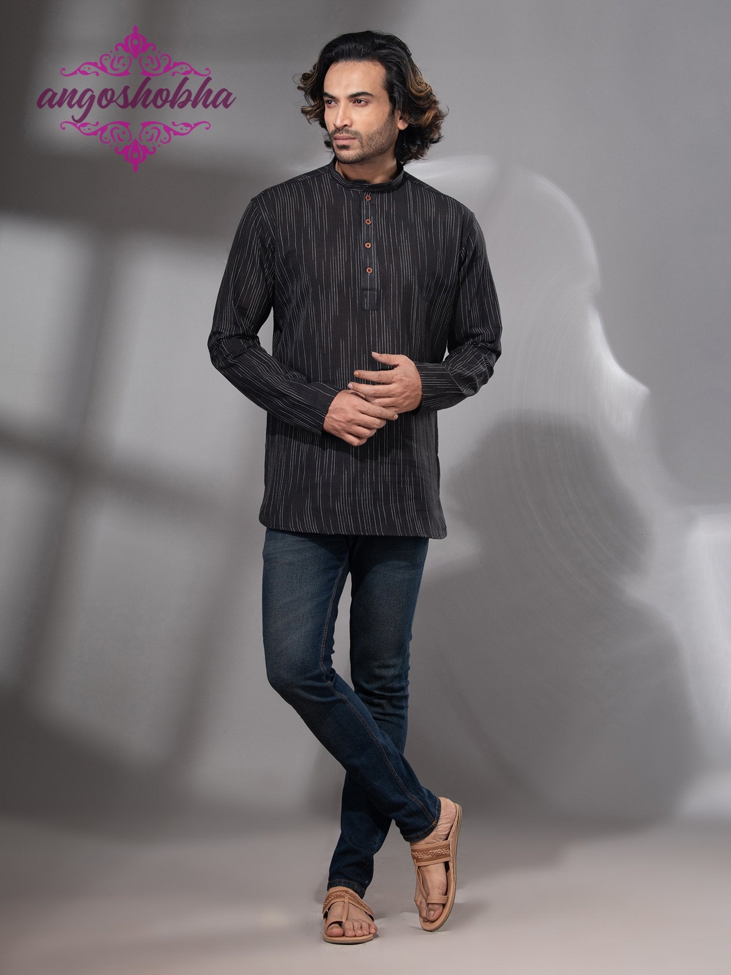 Black Cotton Men's Kurta