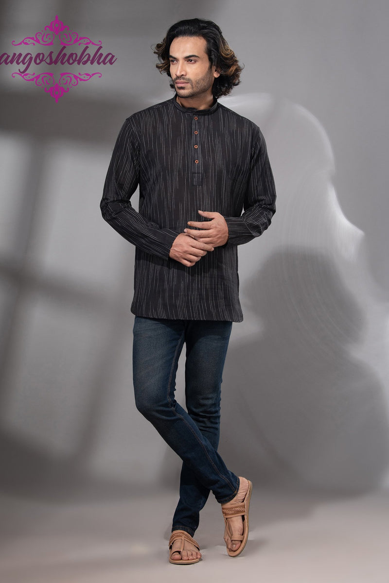 Black Cotton Men's Kurta