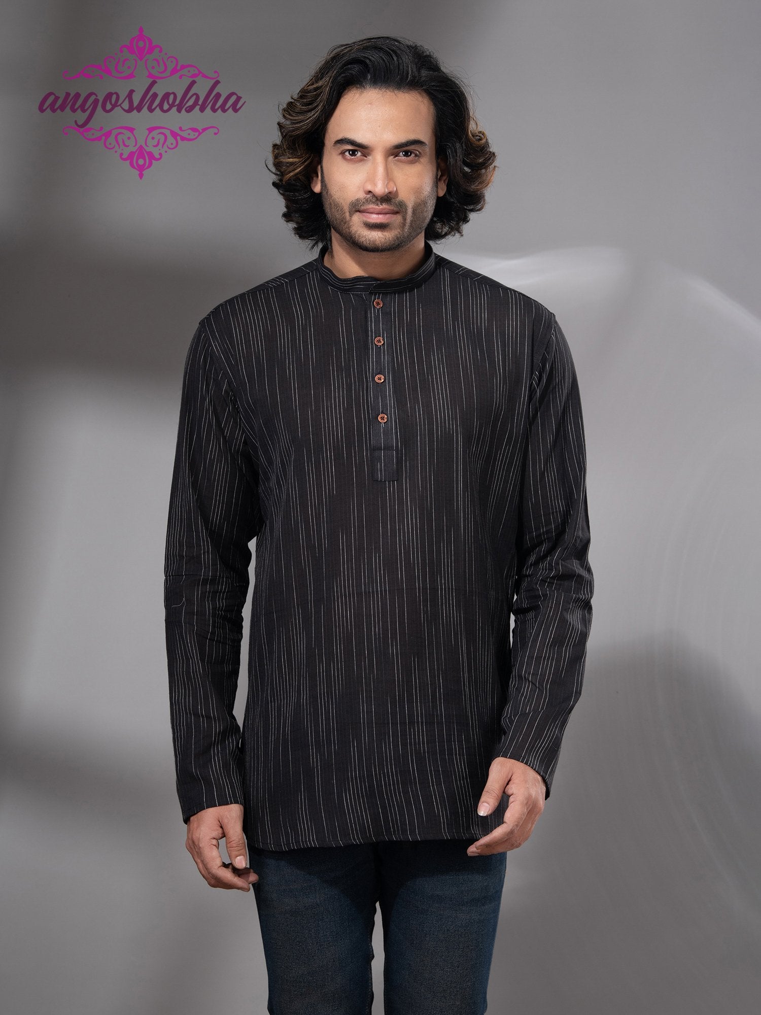 Black Cotton Men's Kurta