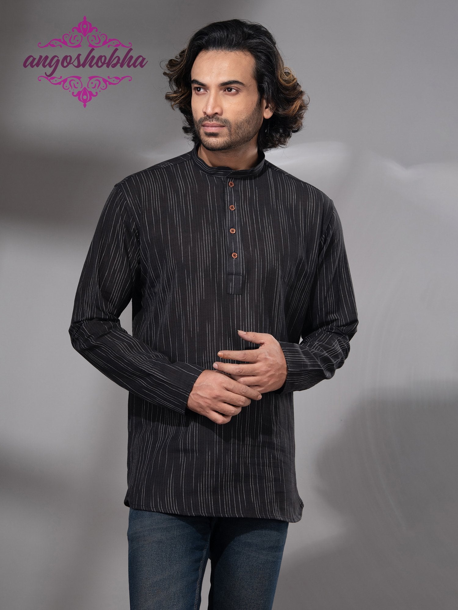 Black Cotton Men's Kurta