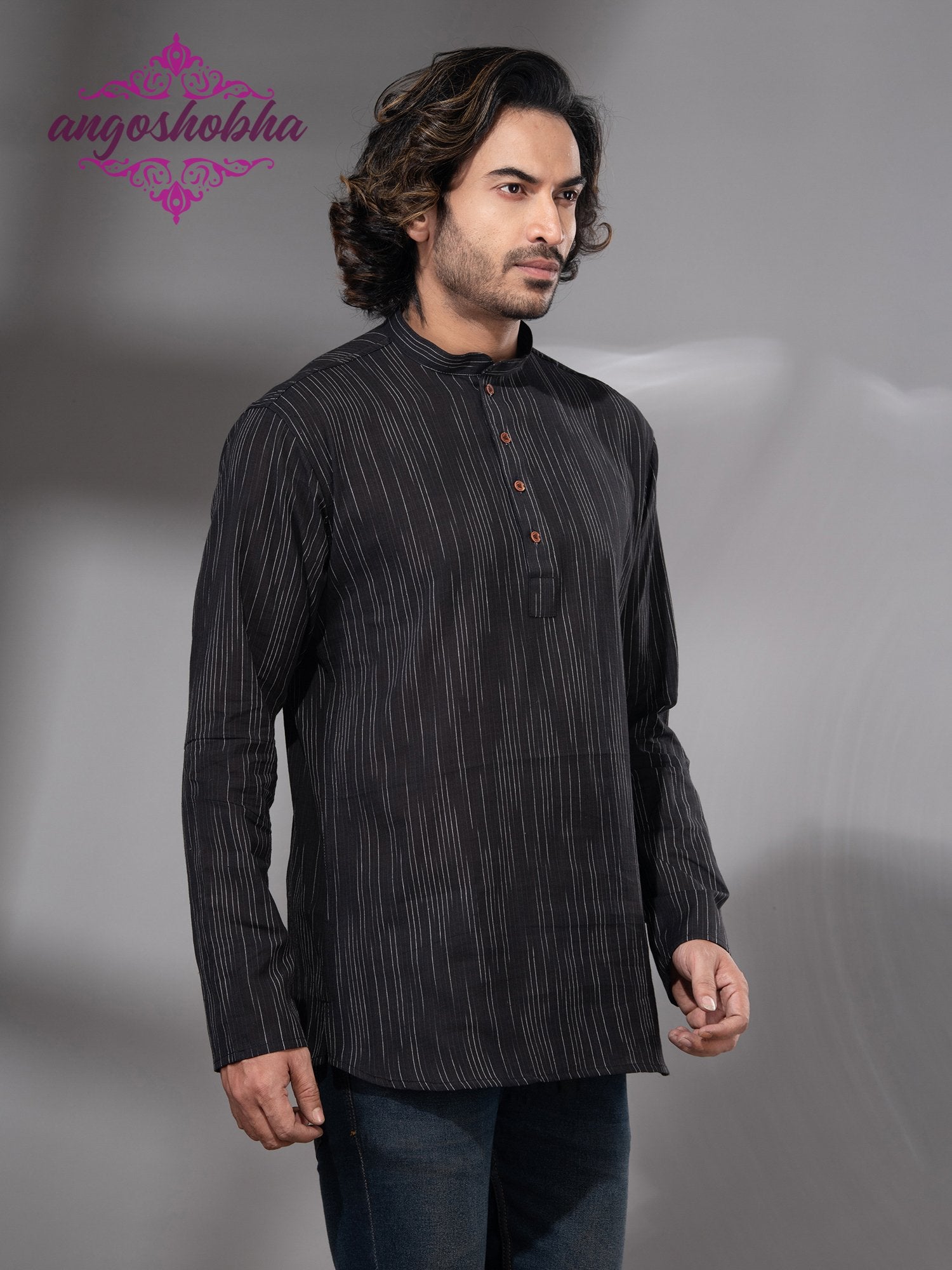 Black Cotton Men's Kurta