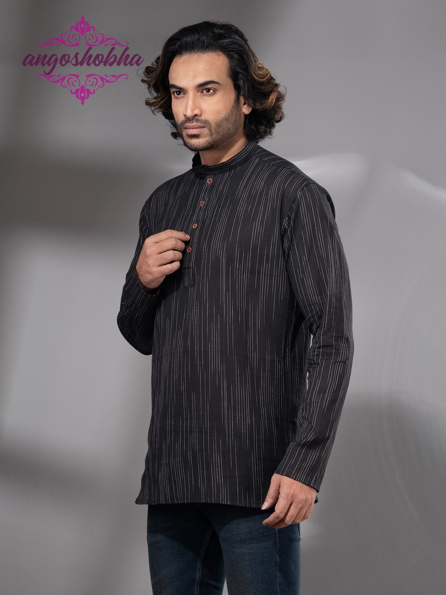 Black Cotton Men's Kurta
