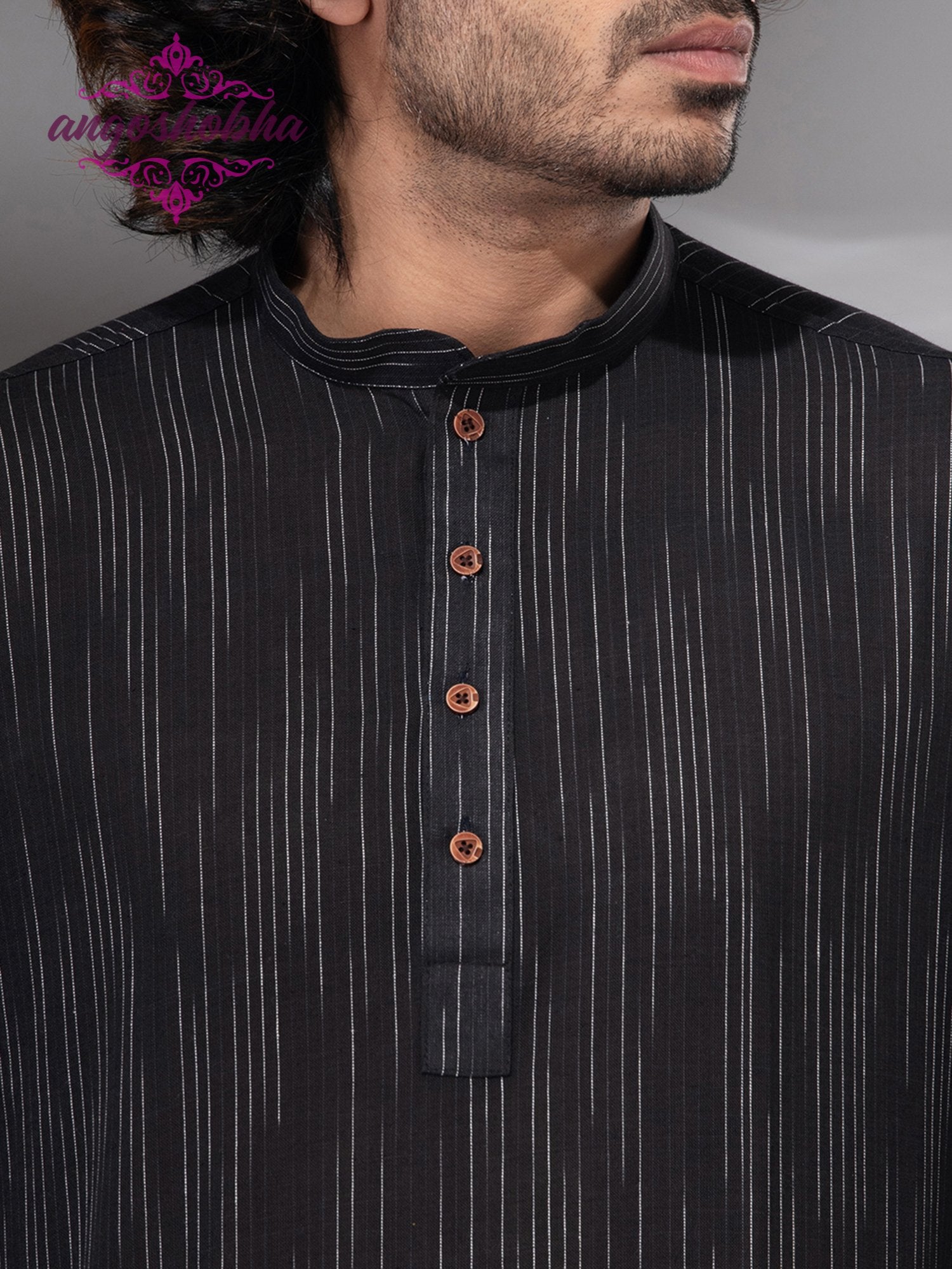 Black Cotton Men's Kurta