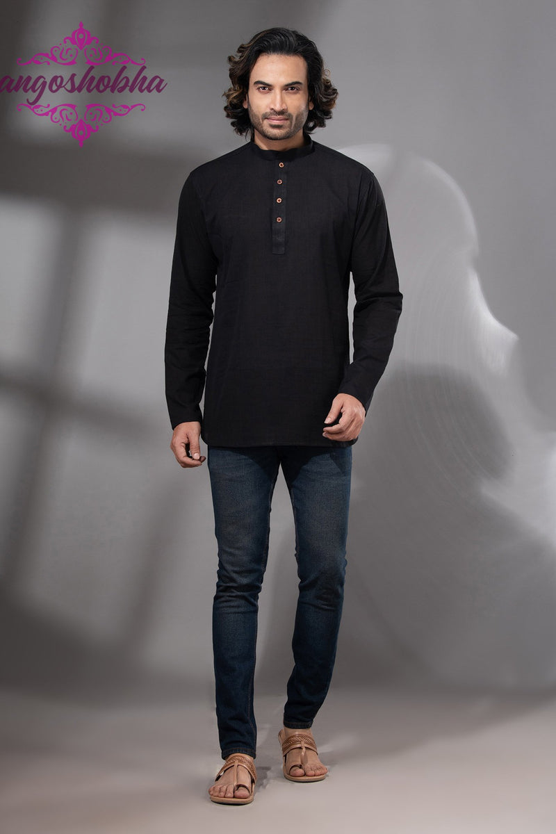 Black Cotton Men's Kurta