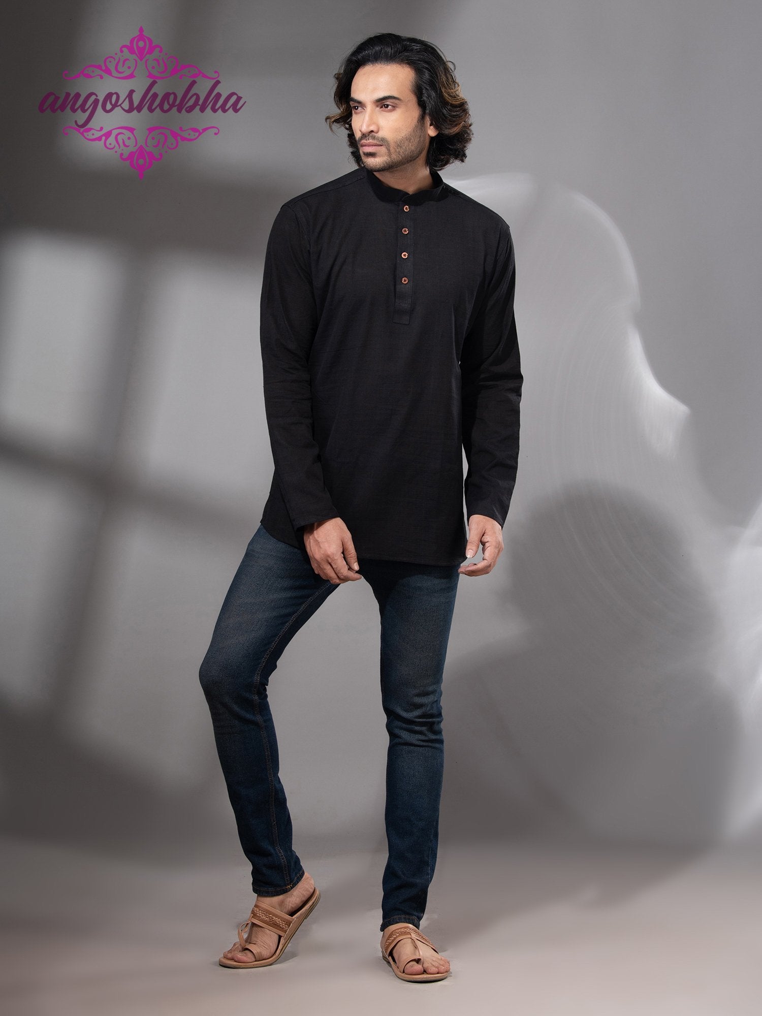 Black Cotton Men's Kurta
