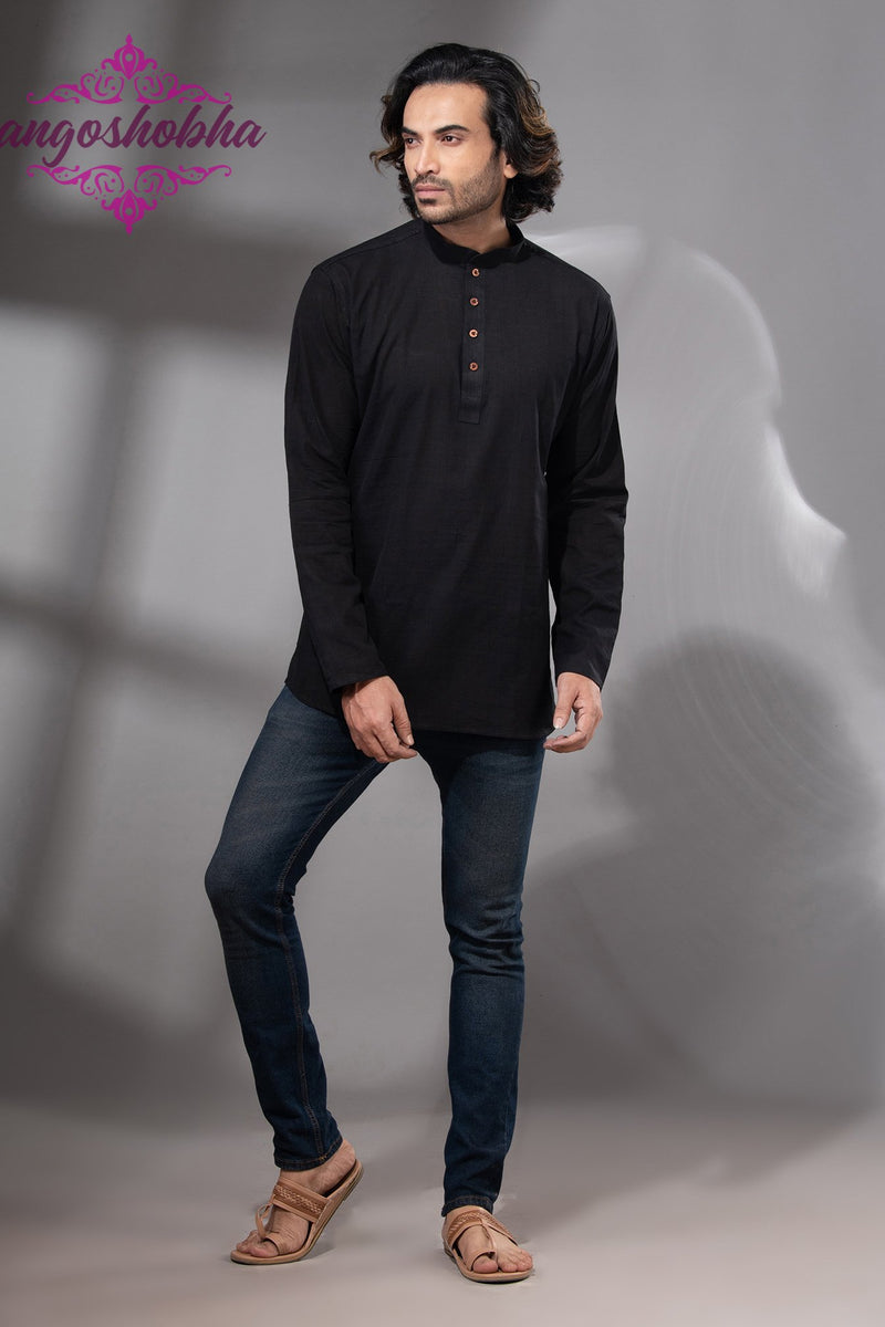Black Cotton Men's Kurta