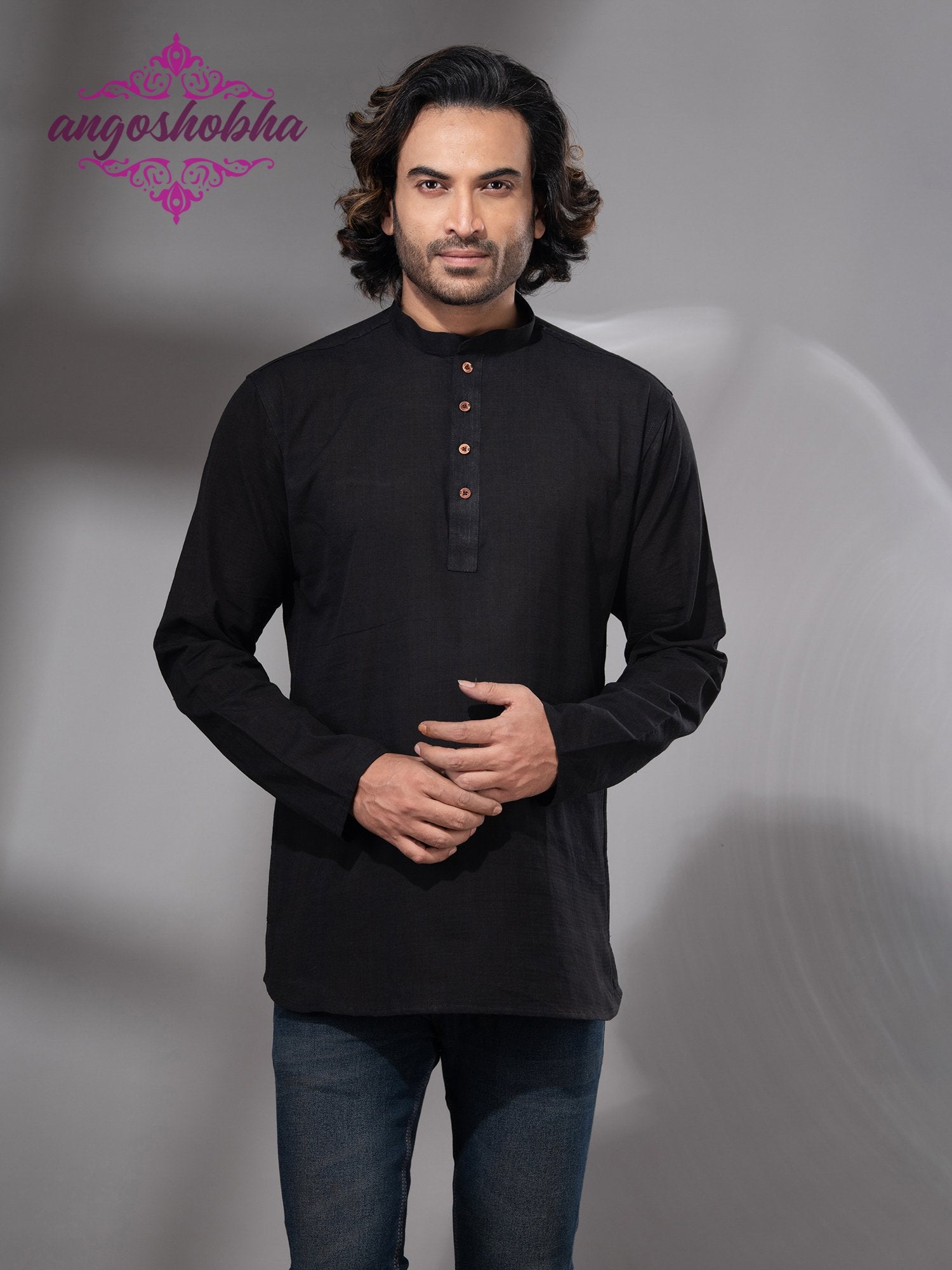 Black Cotton Men's Kurta
