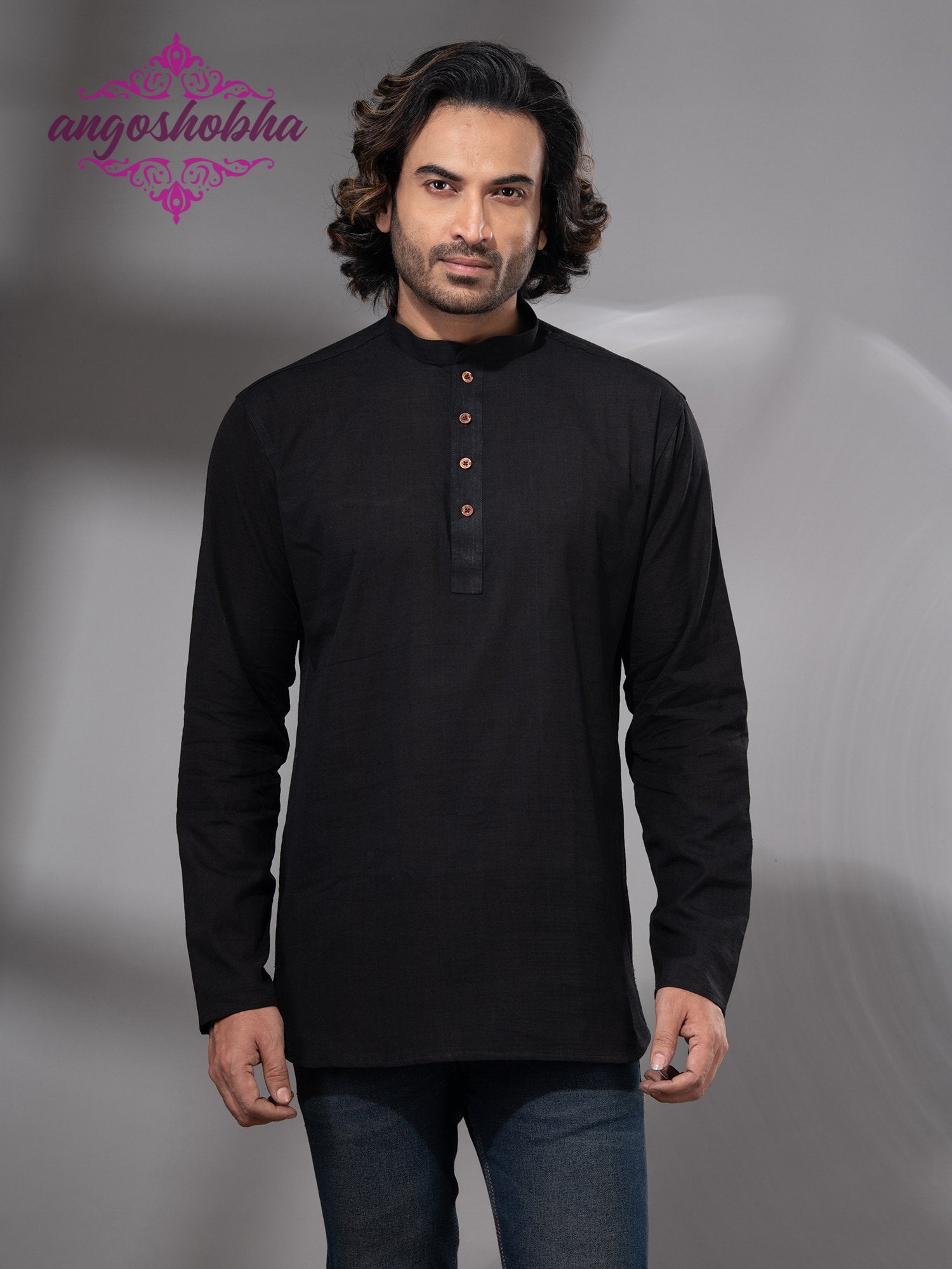 Black Cotton Men's Kurta