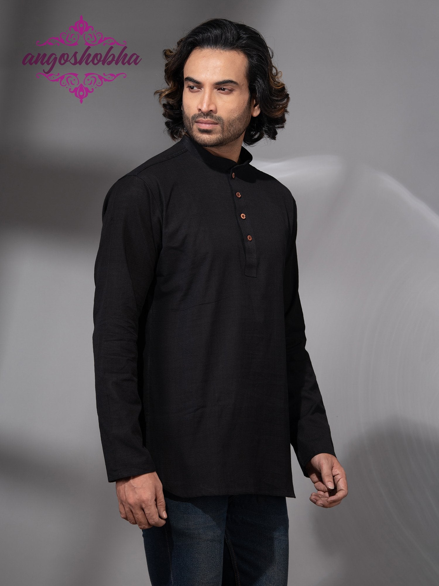 Black Cotton Men's Kurta