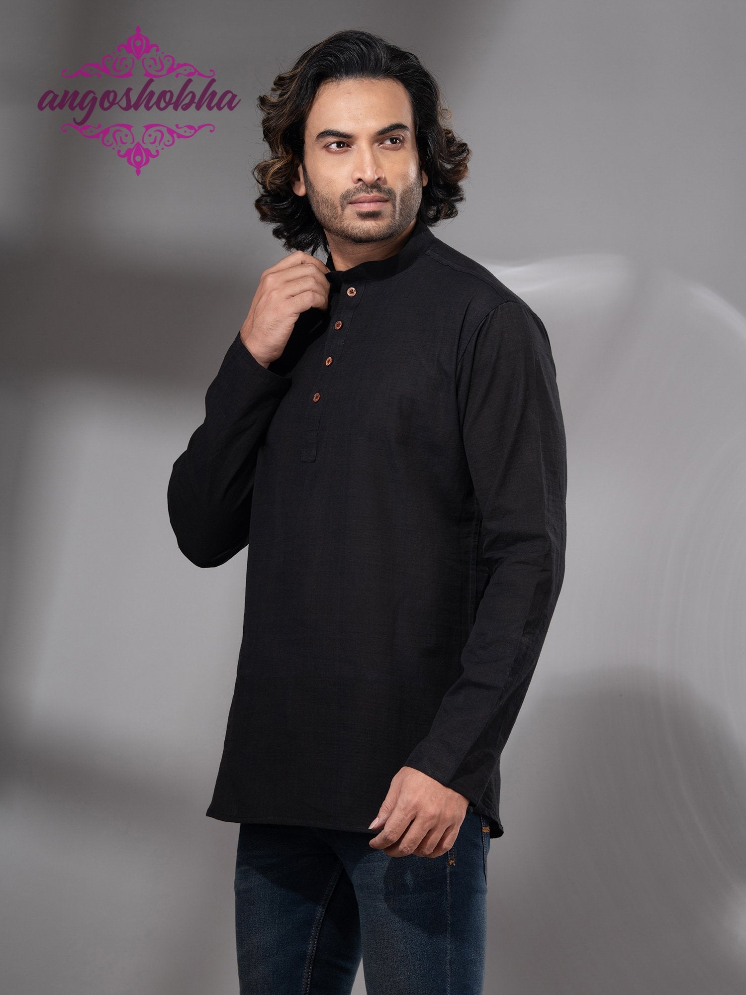 Black Cotton Men's Kurta