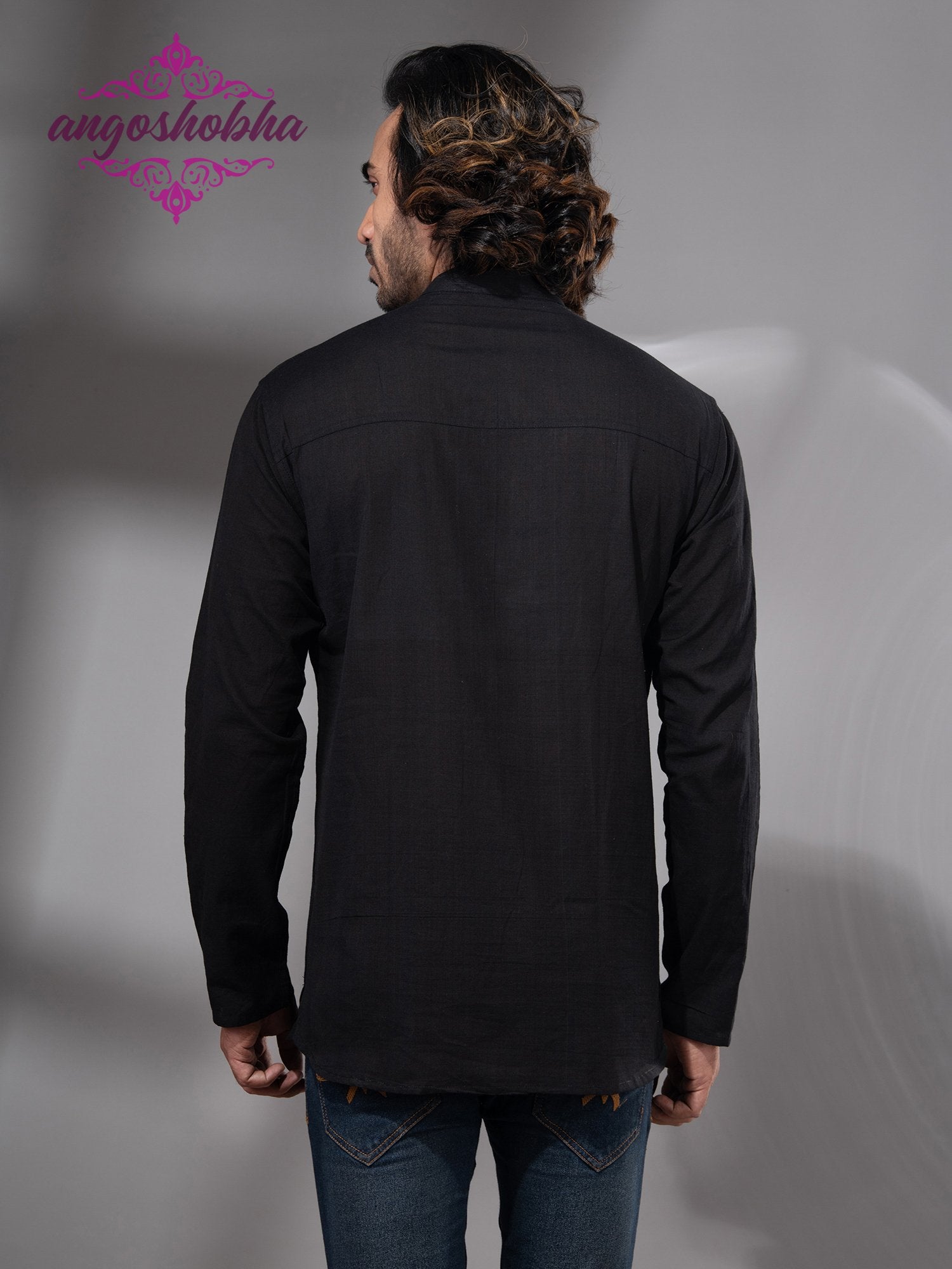 Black Cotton Men's Kurta