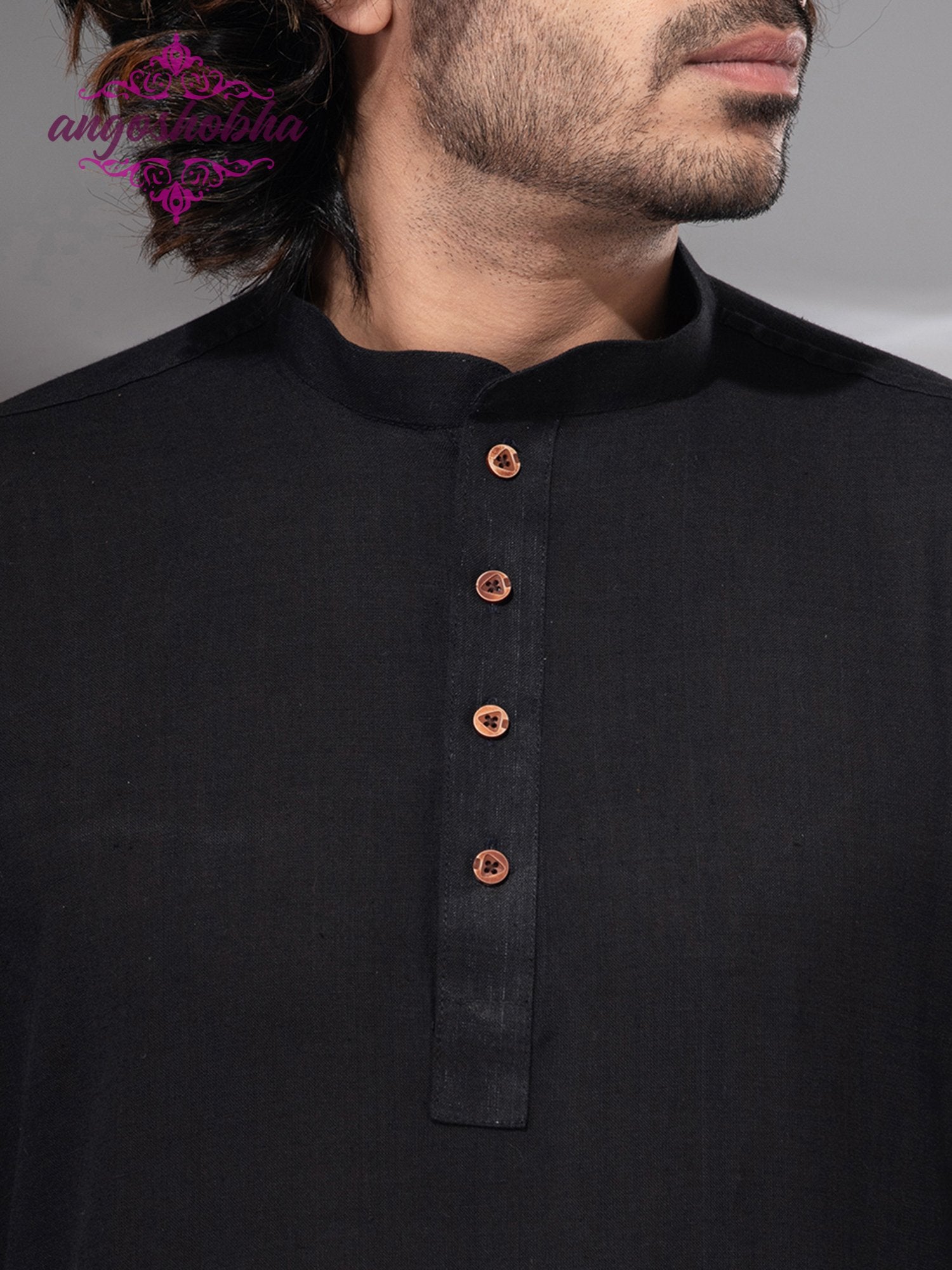Black Cotton Men's Kurta