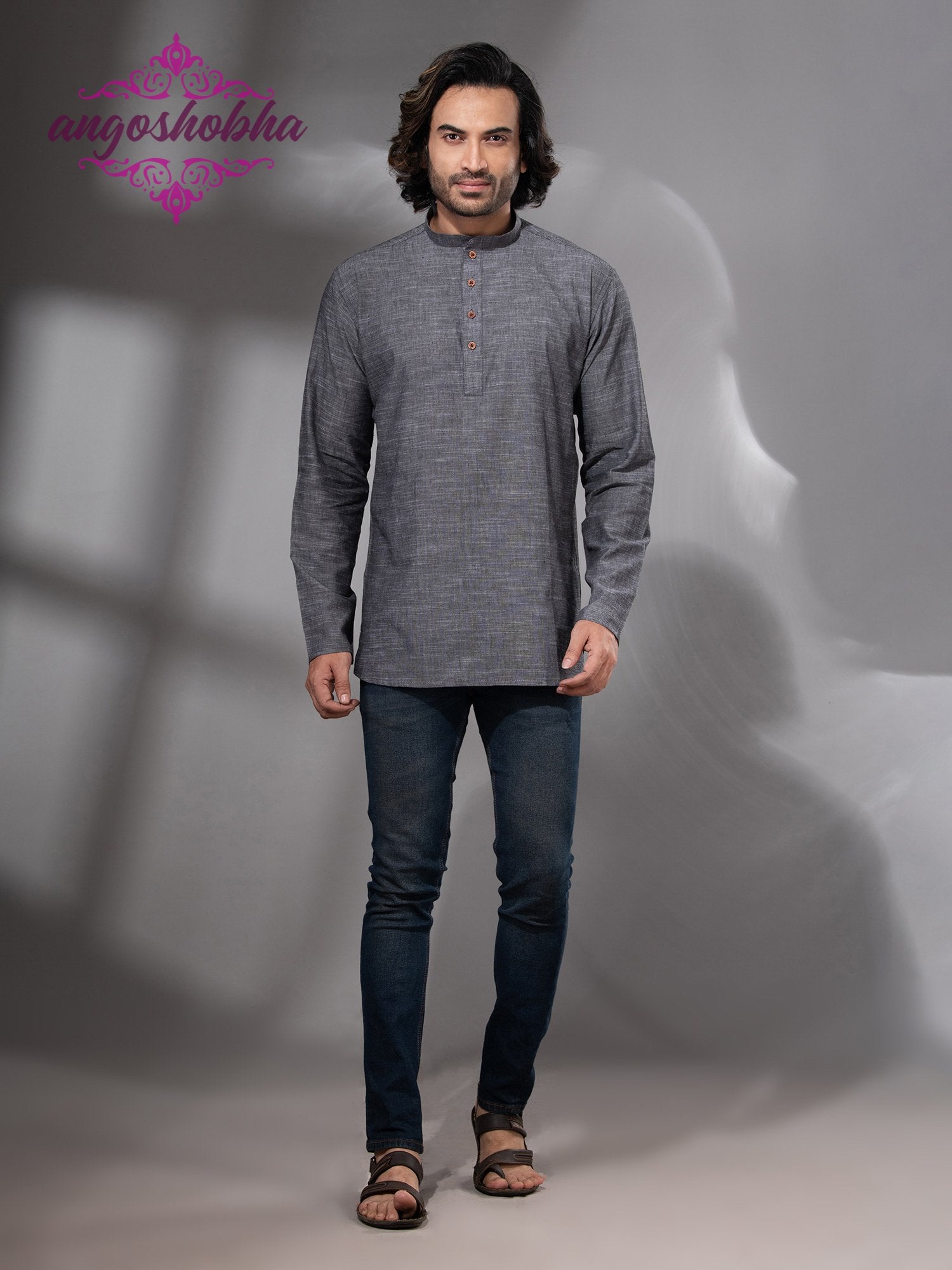 Grey Cotton Men's Kurta