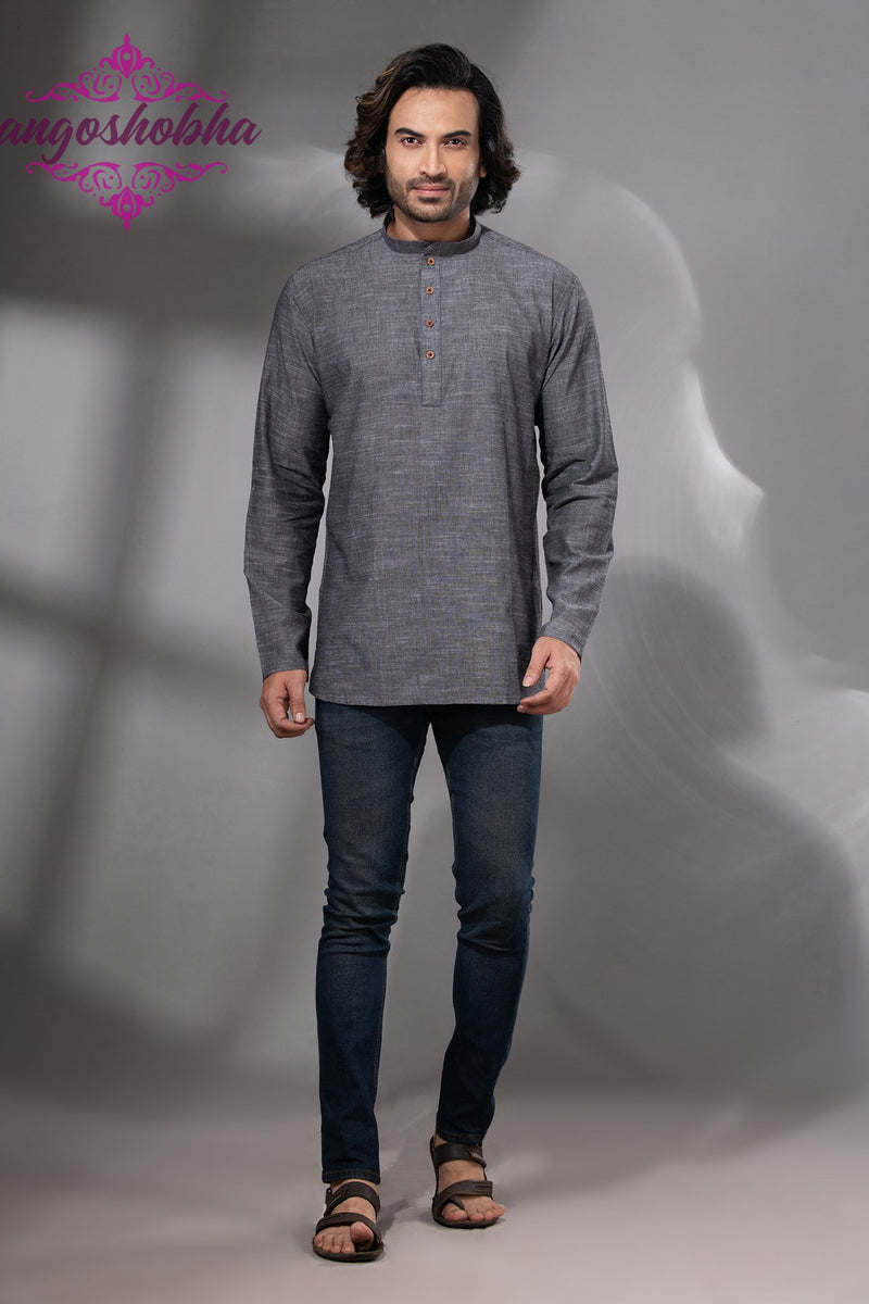 Grey Cotton Men's Kurta