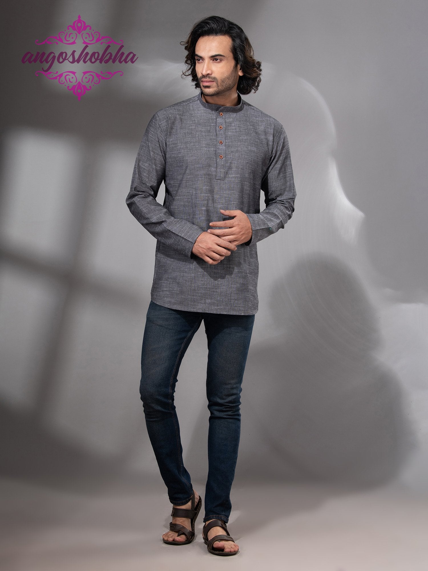 Grey Cotton Men's Kurta