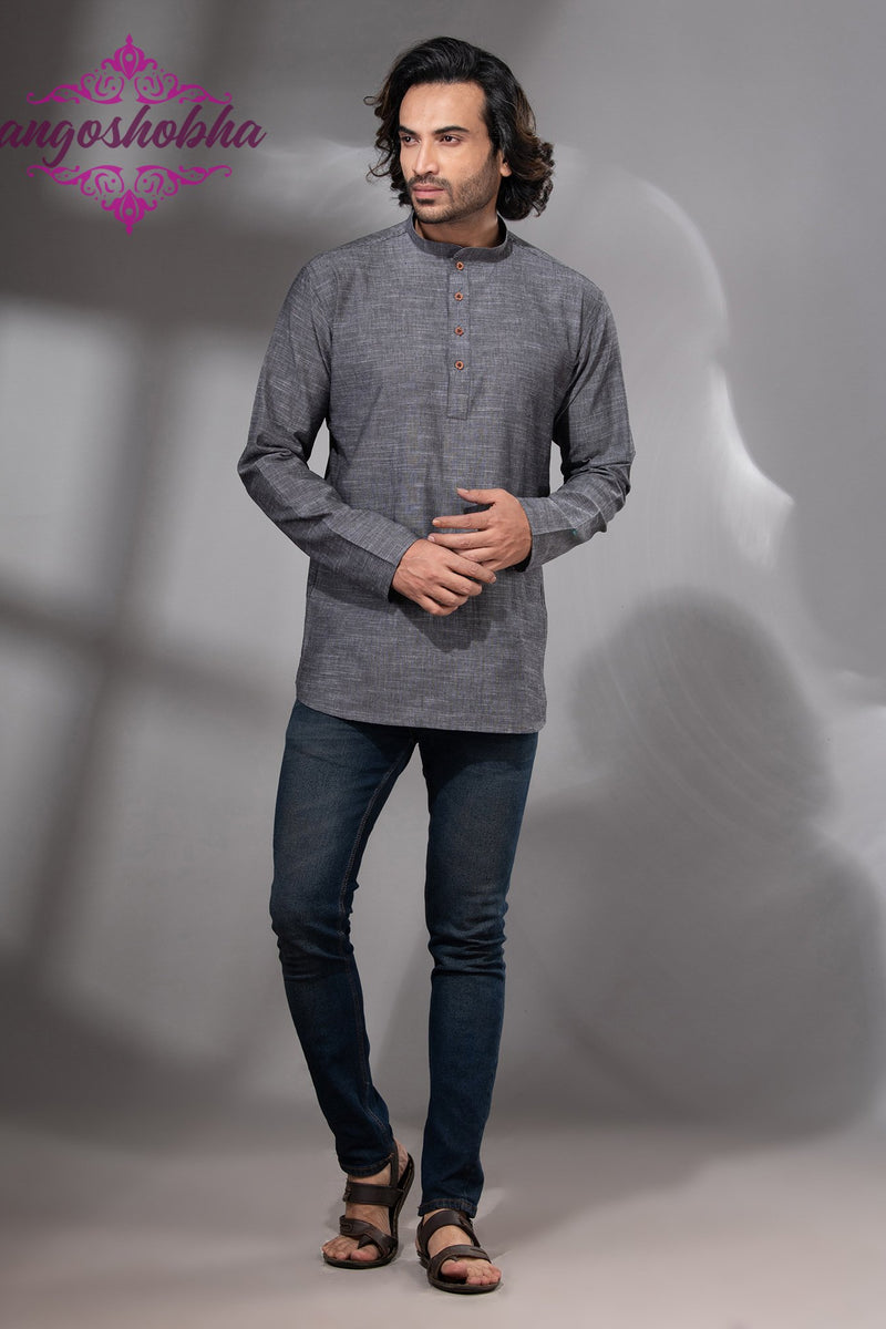 Grey Cotton Men's Kurta
