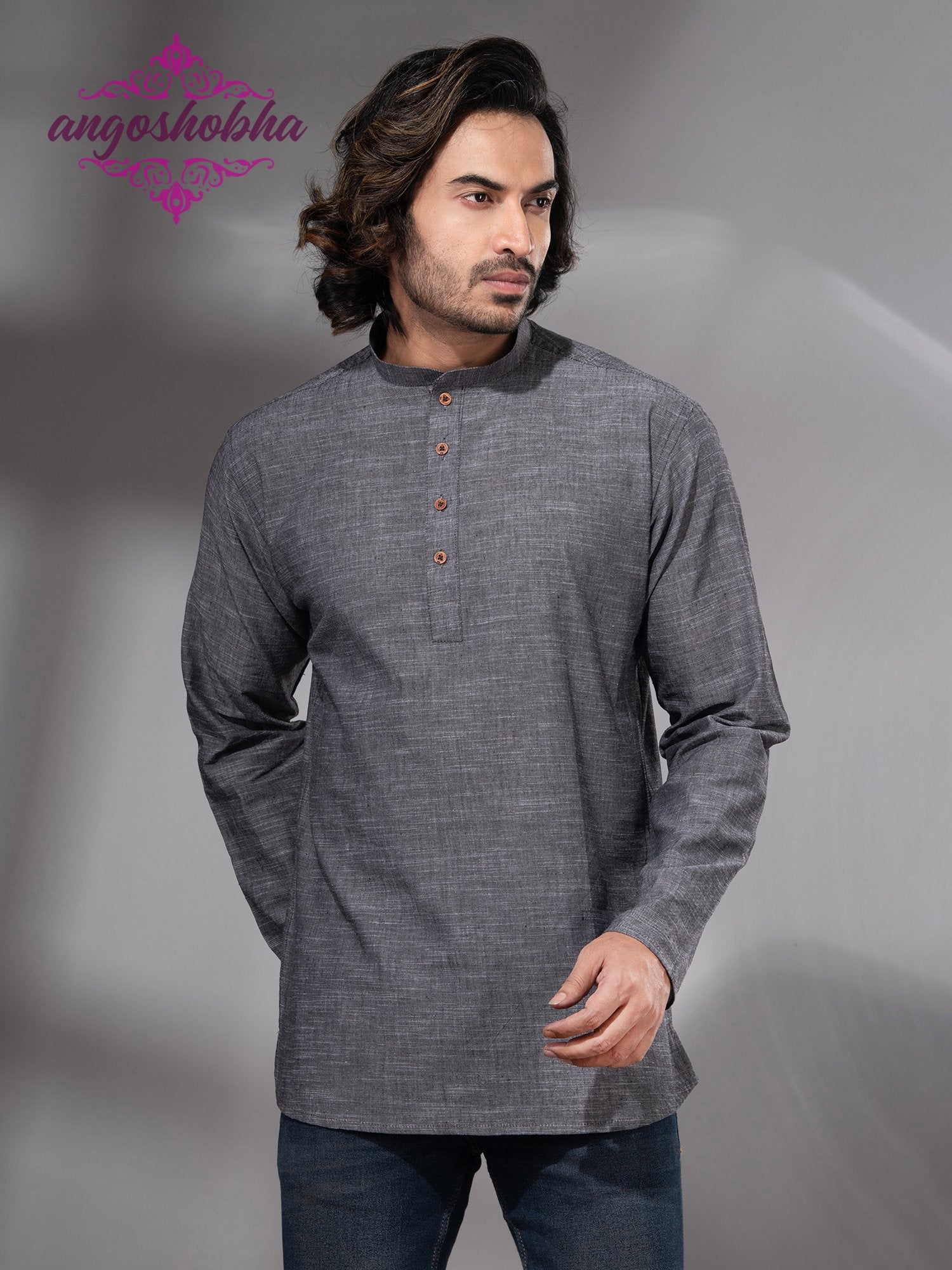 Grey Cotton Men's Kurta