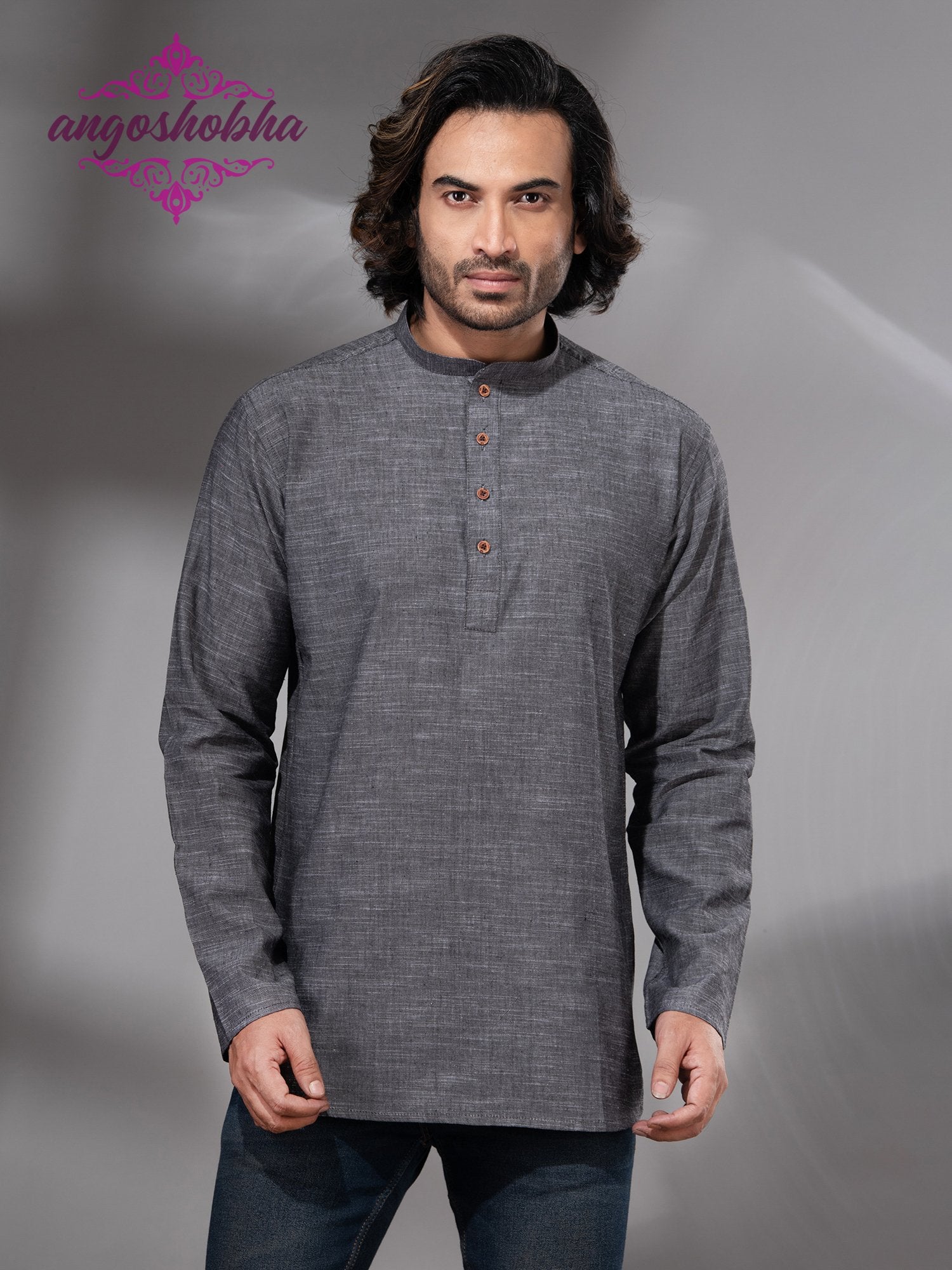 Grey Cotton Men's Kurta