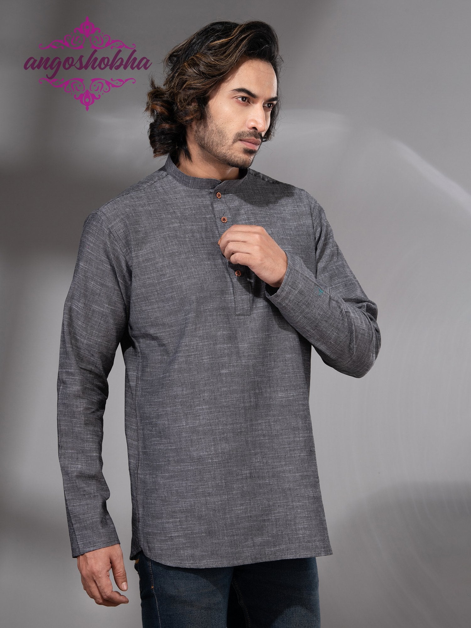 Grey Cotton Men's Kurta