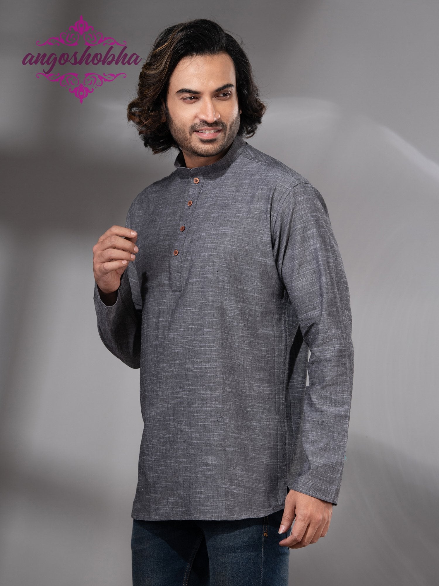 Grey Cotton Men's Kurta