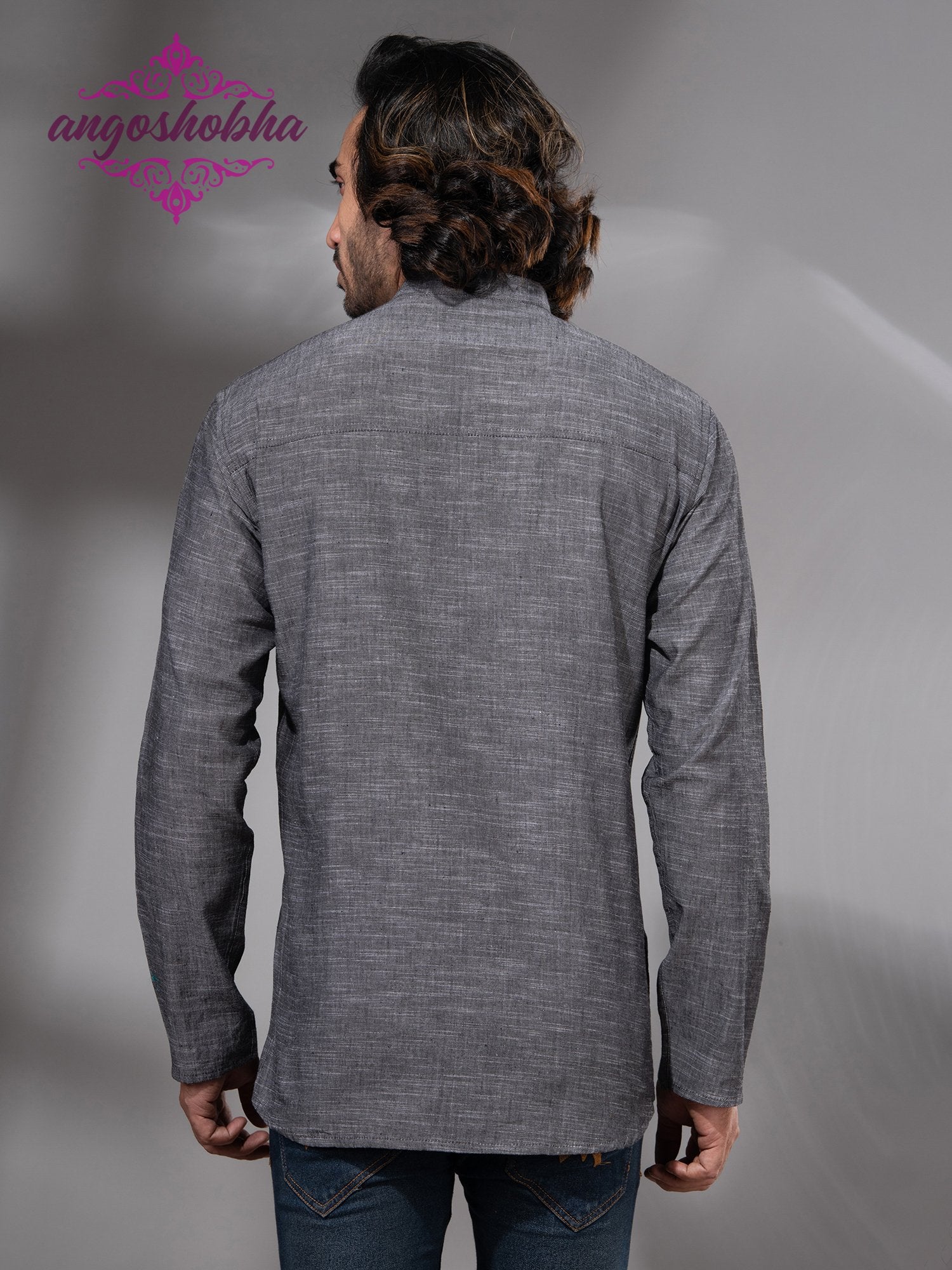 Grey Cotton Men's Kurta